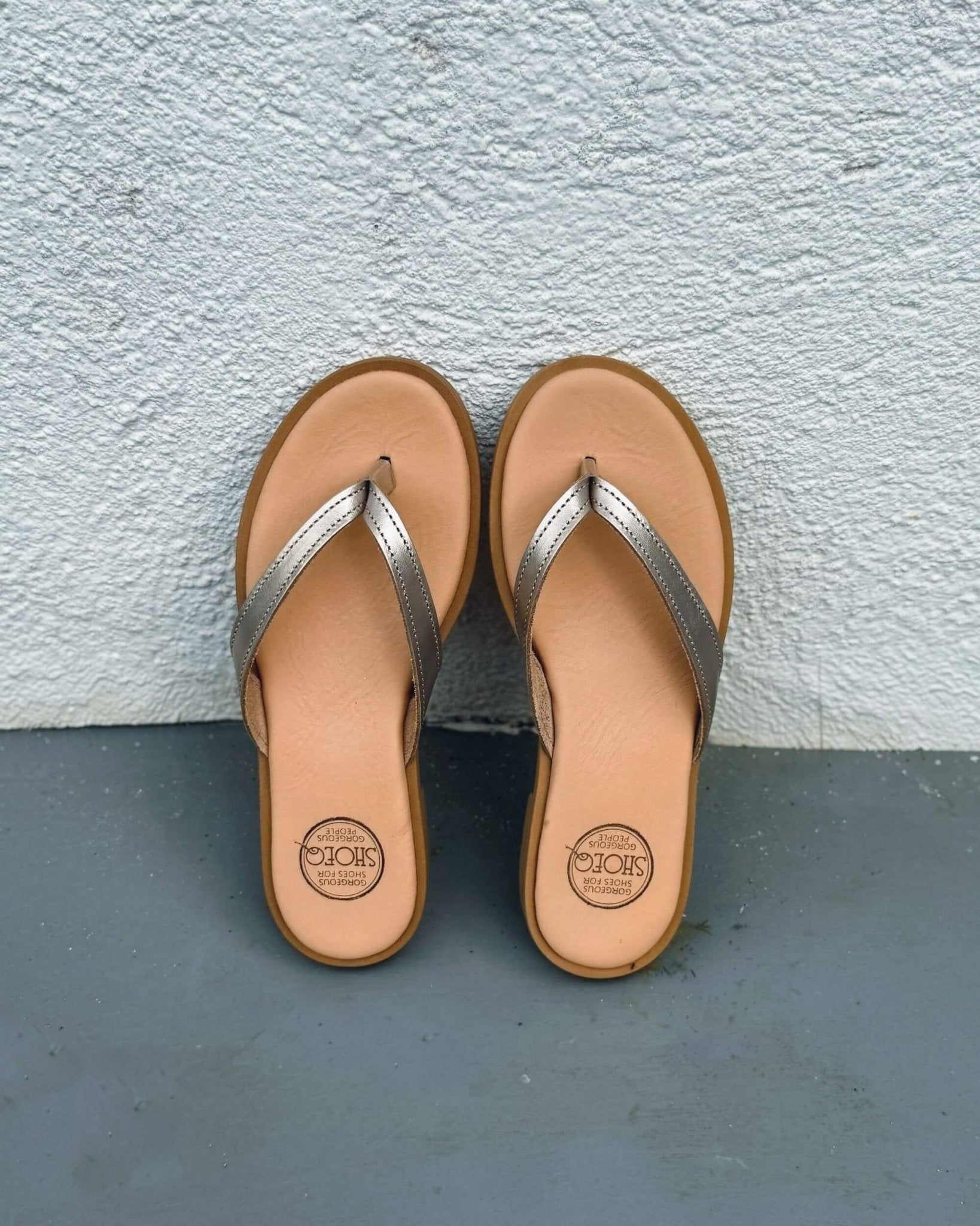 Ava LUXE Bronze metallic leather slide luxury handmade open toe Dubai - Shoeq