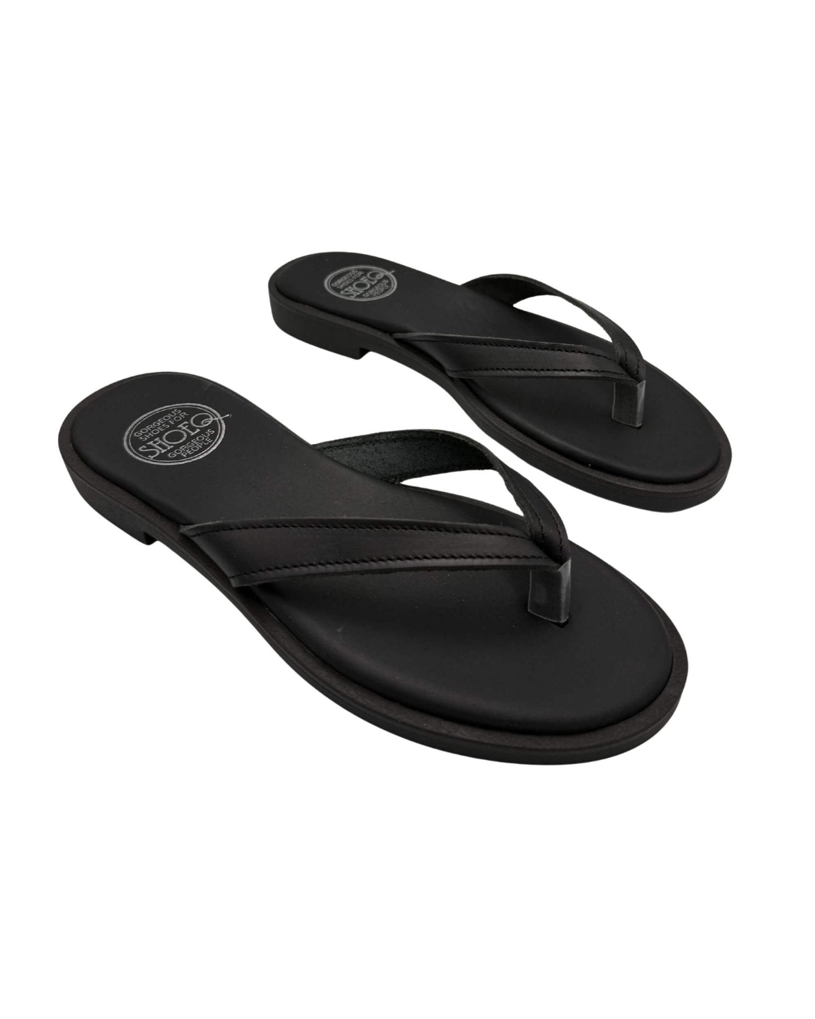 Luxury black leather V strap slides Dubai travel perfect