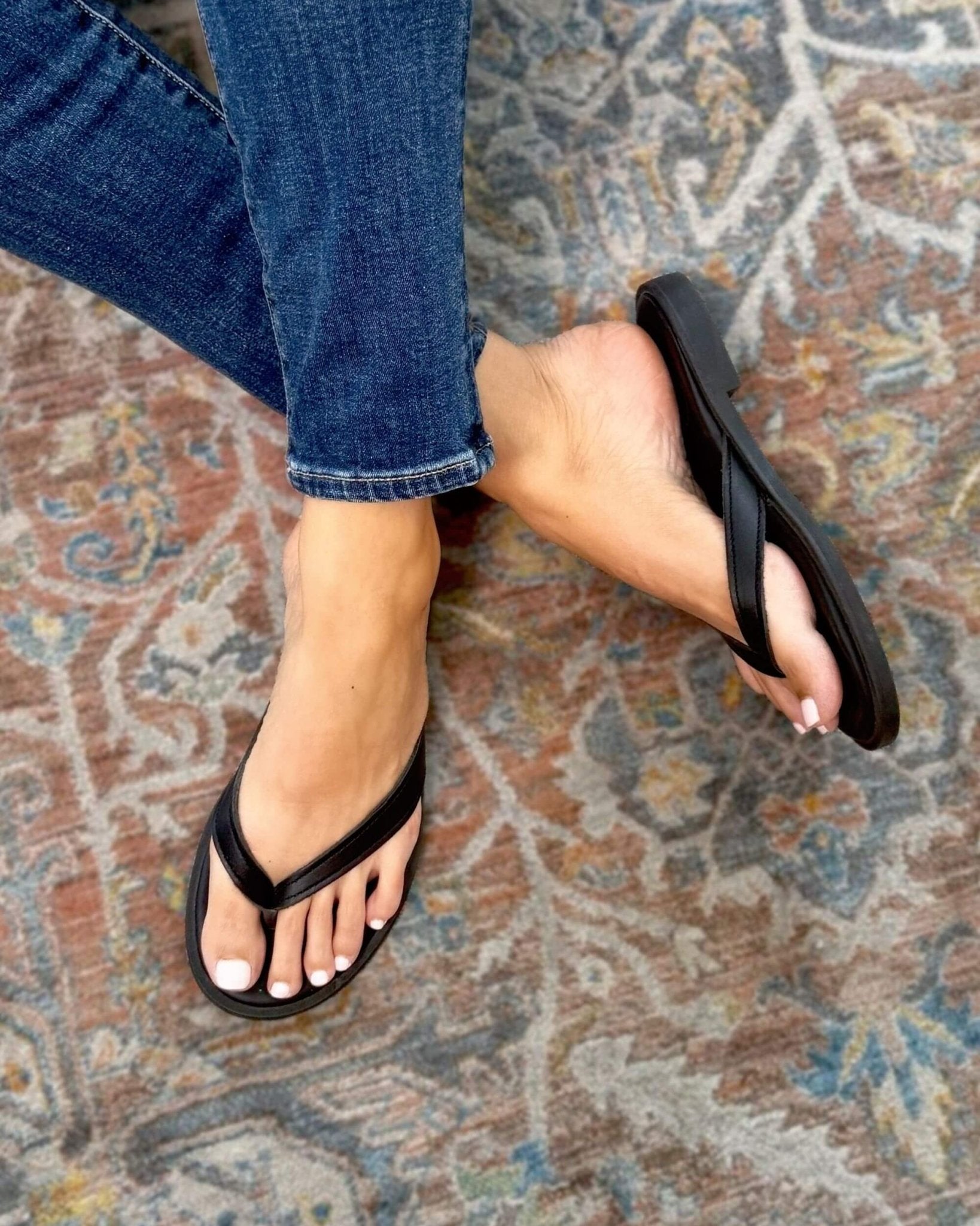 Ava LUXE Charcoal premium leather slide double stitched luxury women Dubai - Shoeq