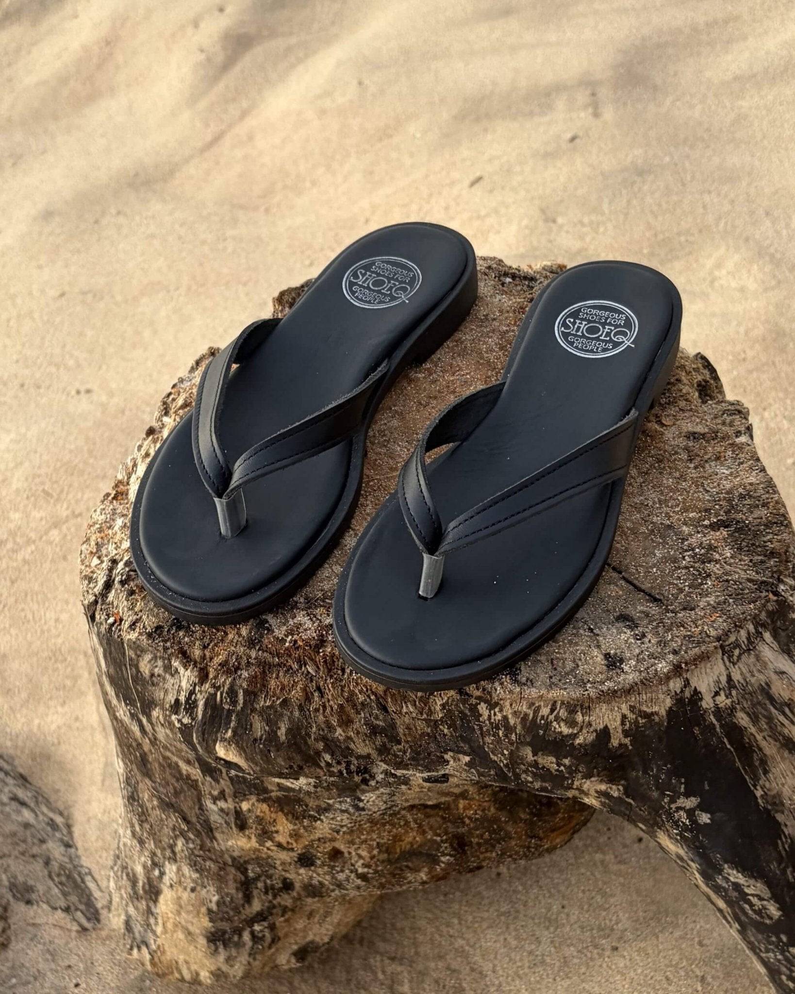 Ava LUXE Charcoal slide soft leather memory foam cushioned comfort open toe - Shoeq