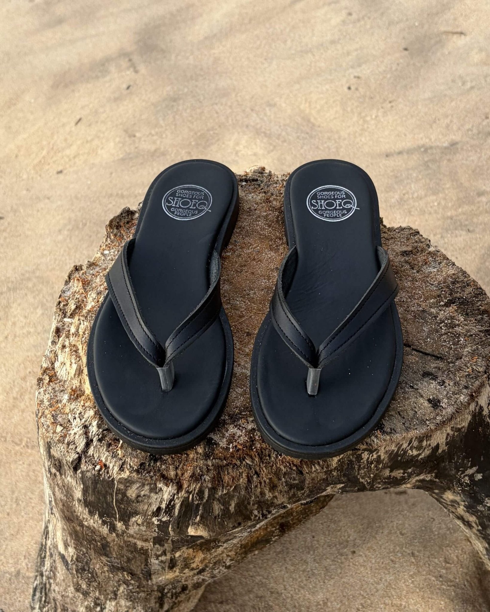 Ava LUXE Charcoal slide double stitching leather handmade Greece Dubai women - Shoeq