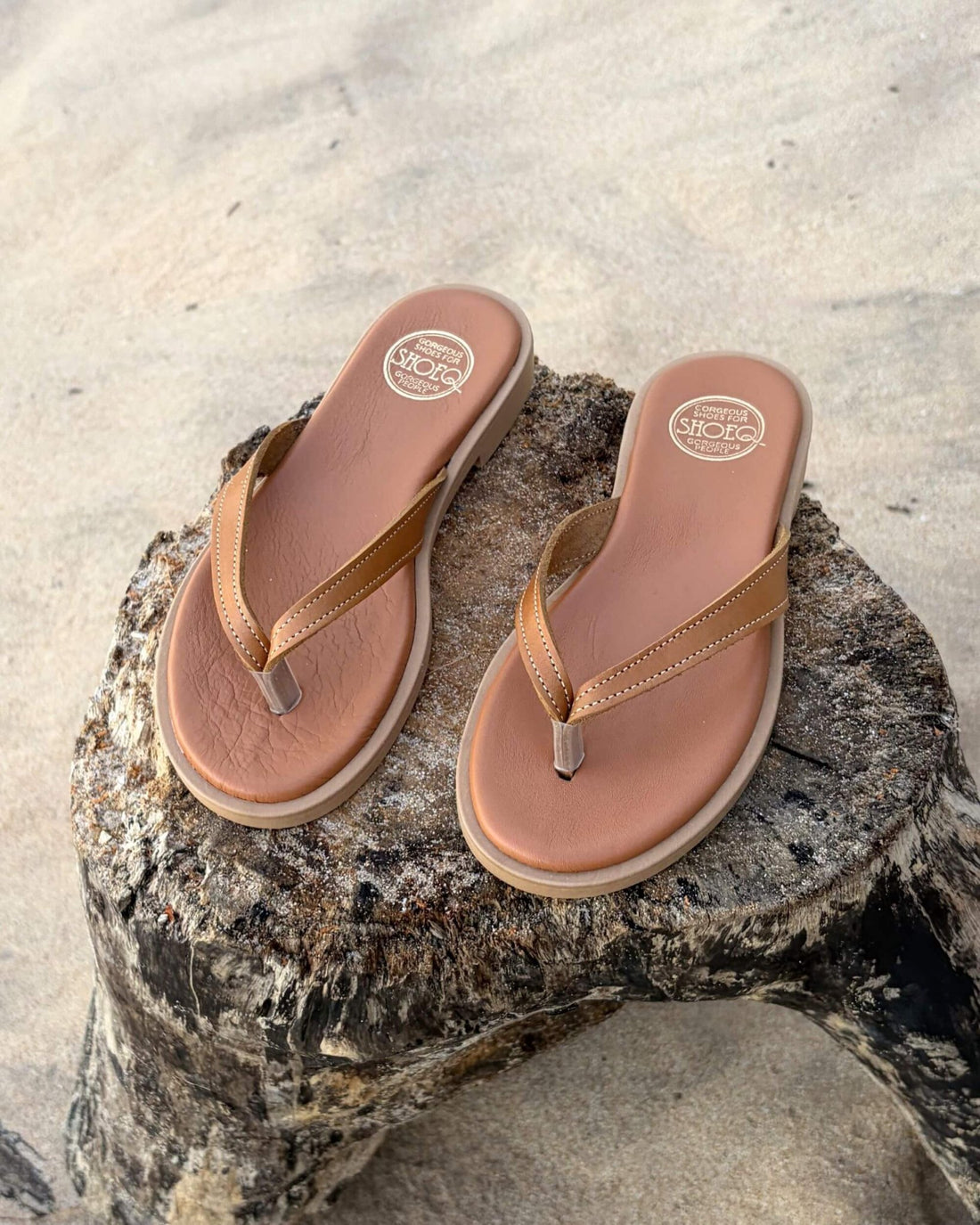 Ava LUXE Slide in Tan - Shoeq