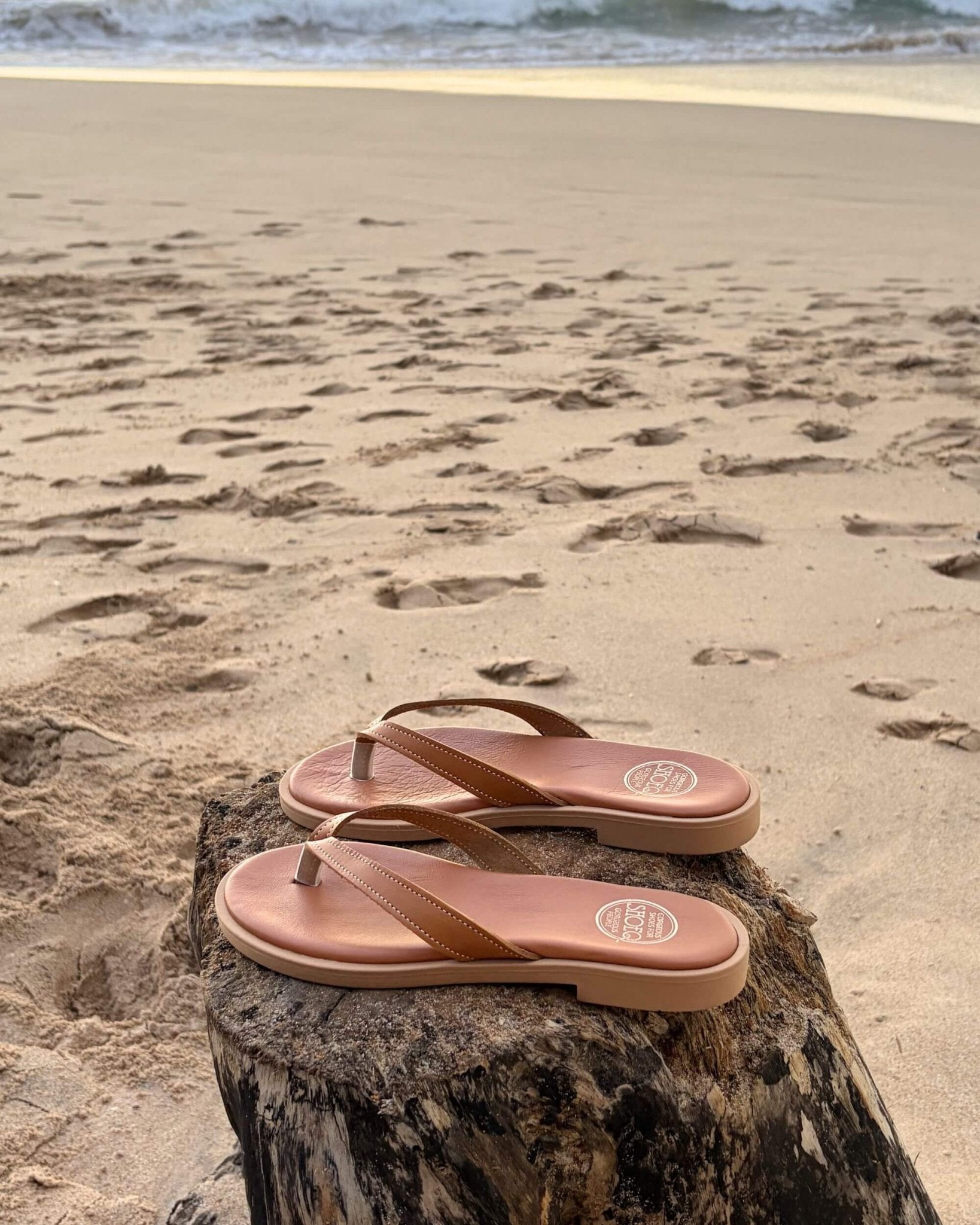 Ava LUXE Tan slide soft premium leather V-strap handcrafted Greece luxury - Shoeq