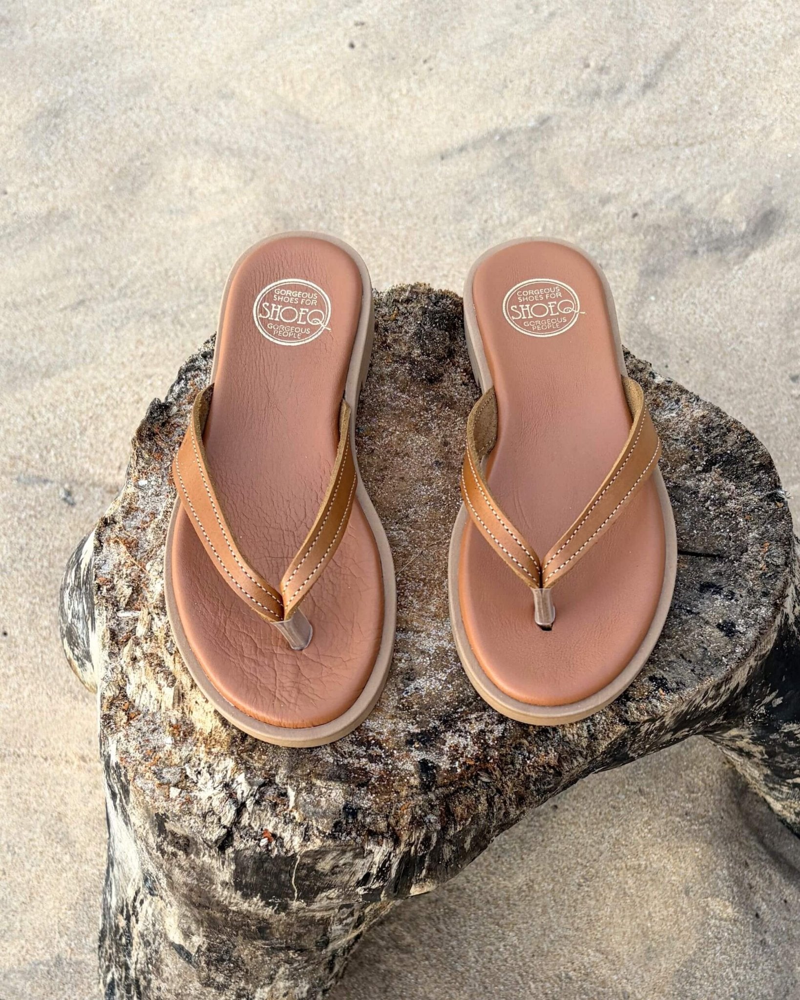 Ava LUXE Tan natural leather slide cushioned innersole open toe Dubai - Shoeq