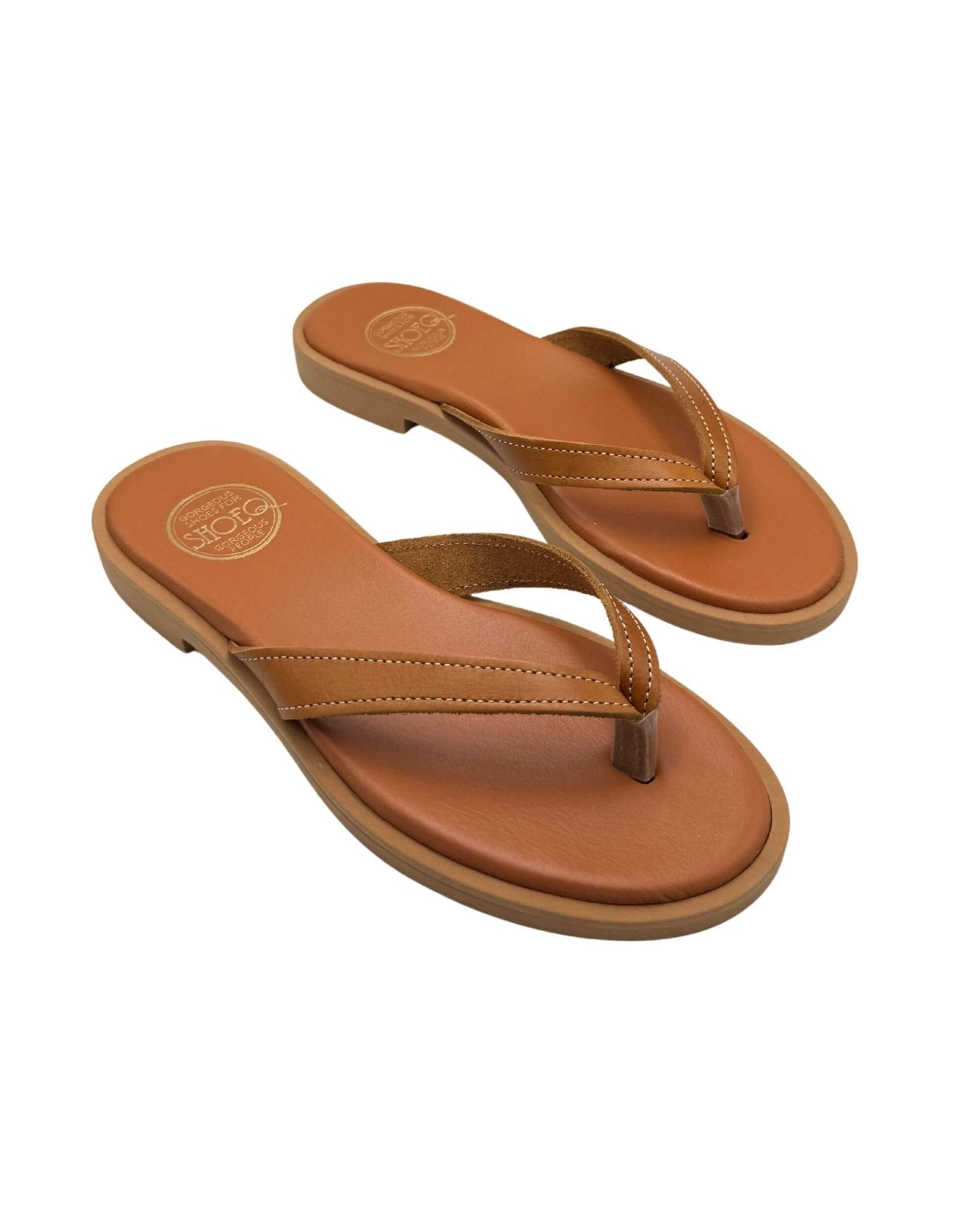 Ava LUXE Tan premium leather slide memory foam cushioned comfort open toe - Shoeq
