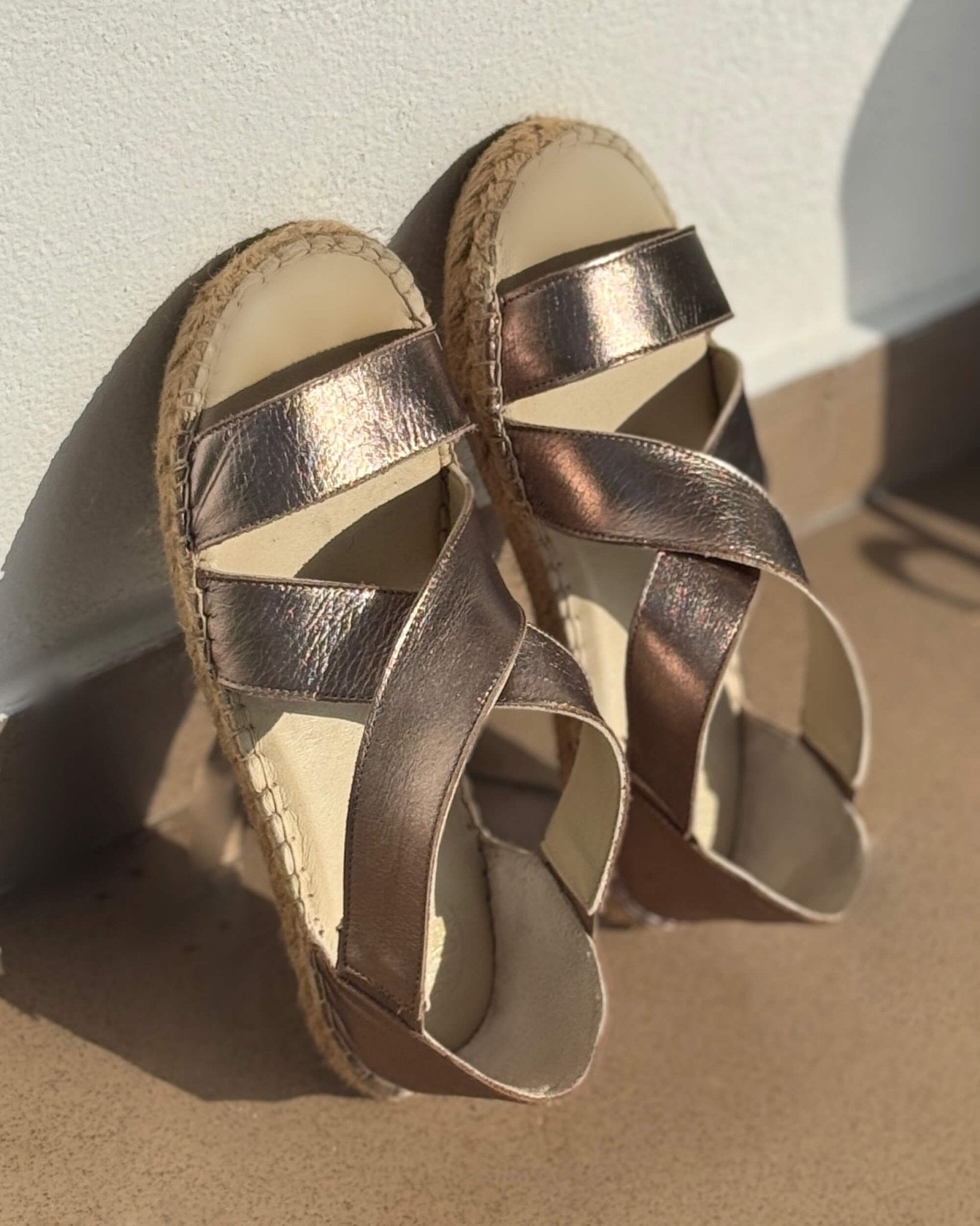 Metallic bronze espadrille sandals in buttery-soft premium leather with jute rope espadrille sole | Beach Espadrille by Shoeq