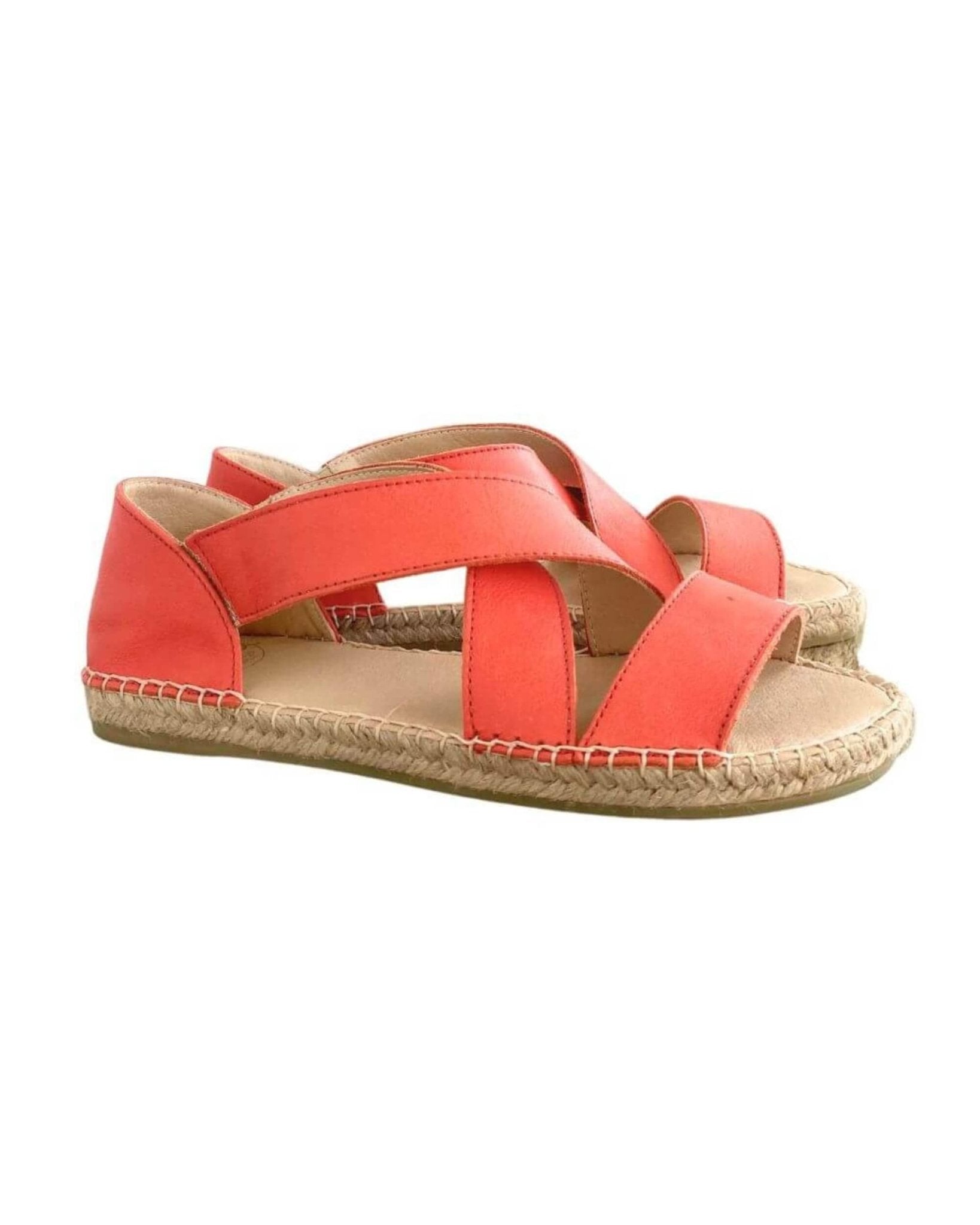 Coral flat sandals — handcrafted leather espadrilles with enclosed heel for a secure fit | Beach Espadrille by Shoeq