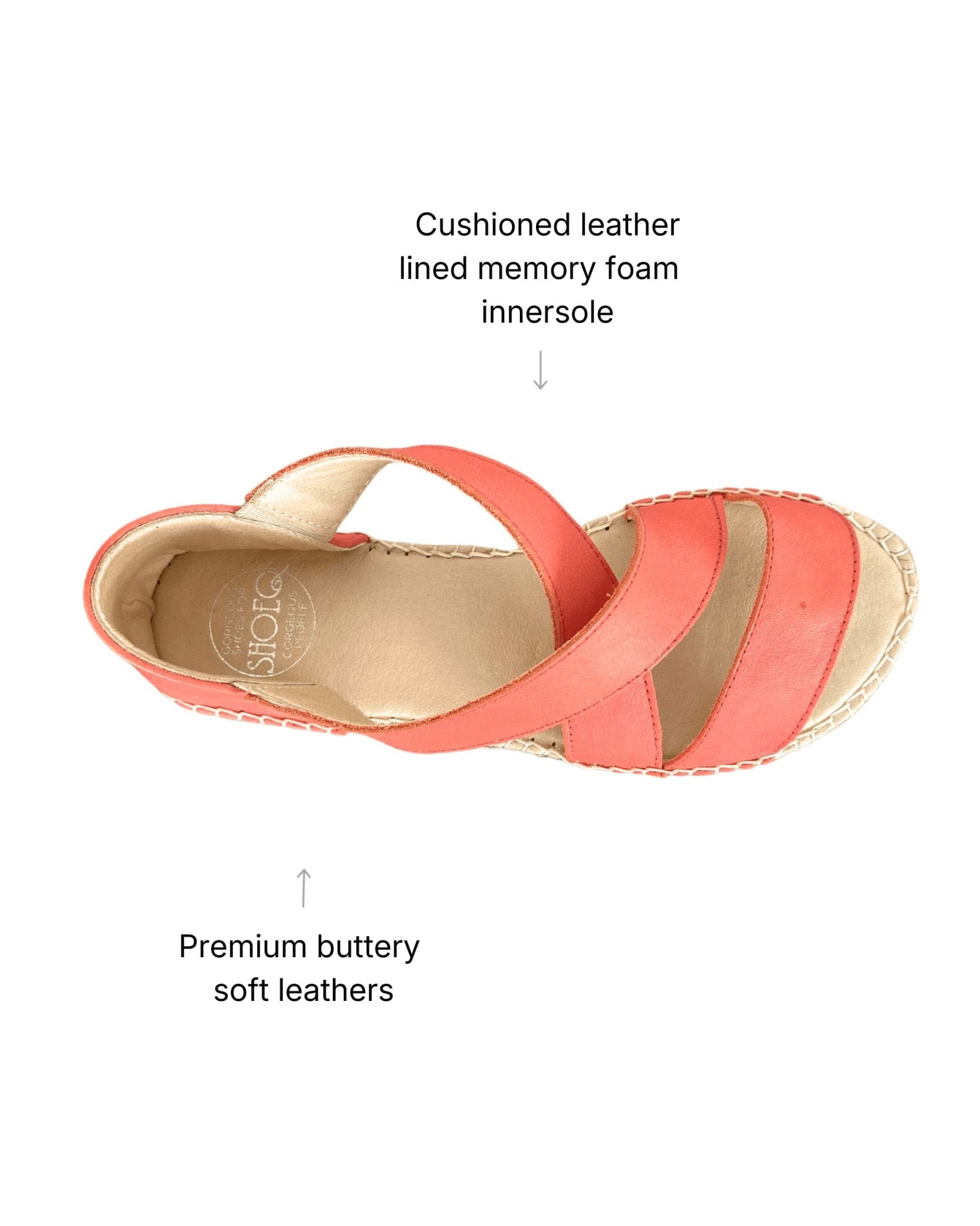 Coral espadrille sandals in buttery-soft premium leather with jute rope espadrille sole | Beach Espadrille by Shoeq