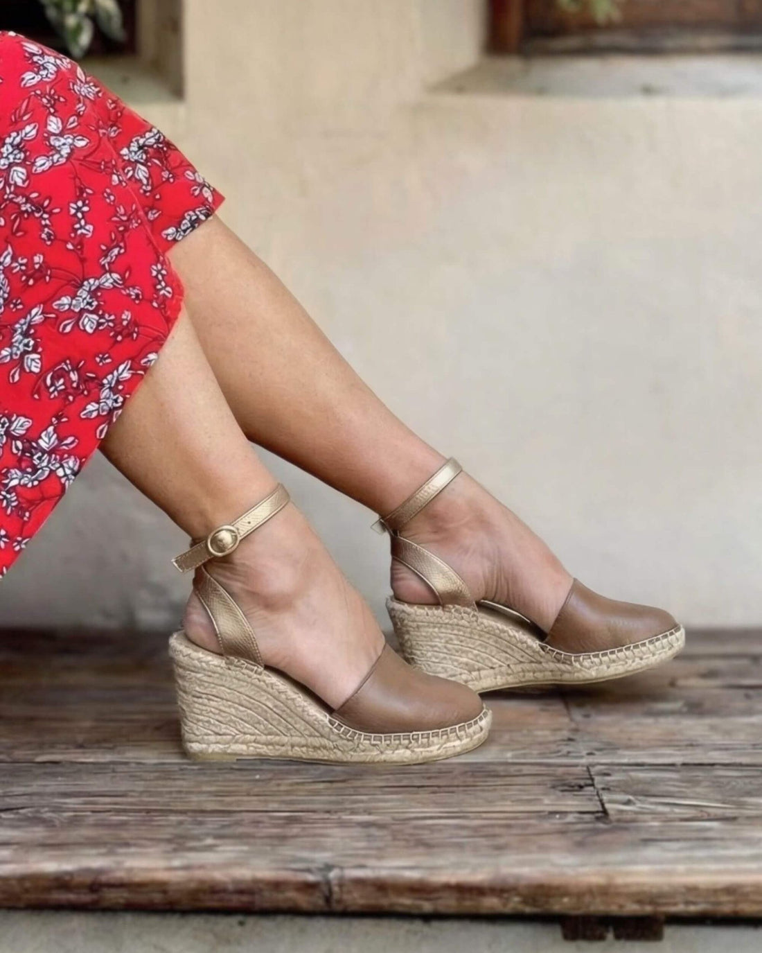 Carla Espadrille Wedge in Bronzed Mocha closed-toe handcrafted Spain