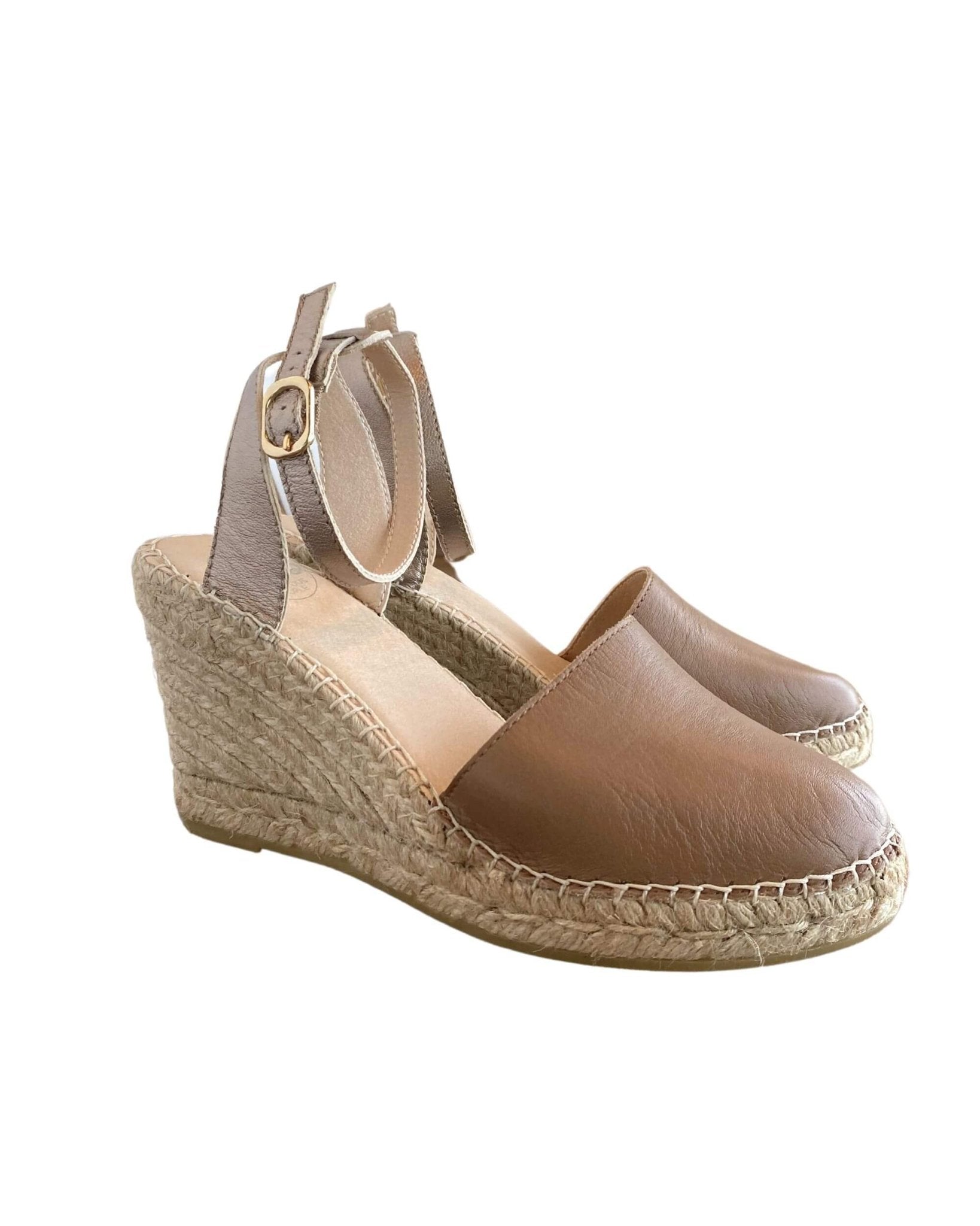 Carla wedge espadrilles with ankle strap bronzed mocha
