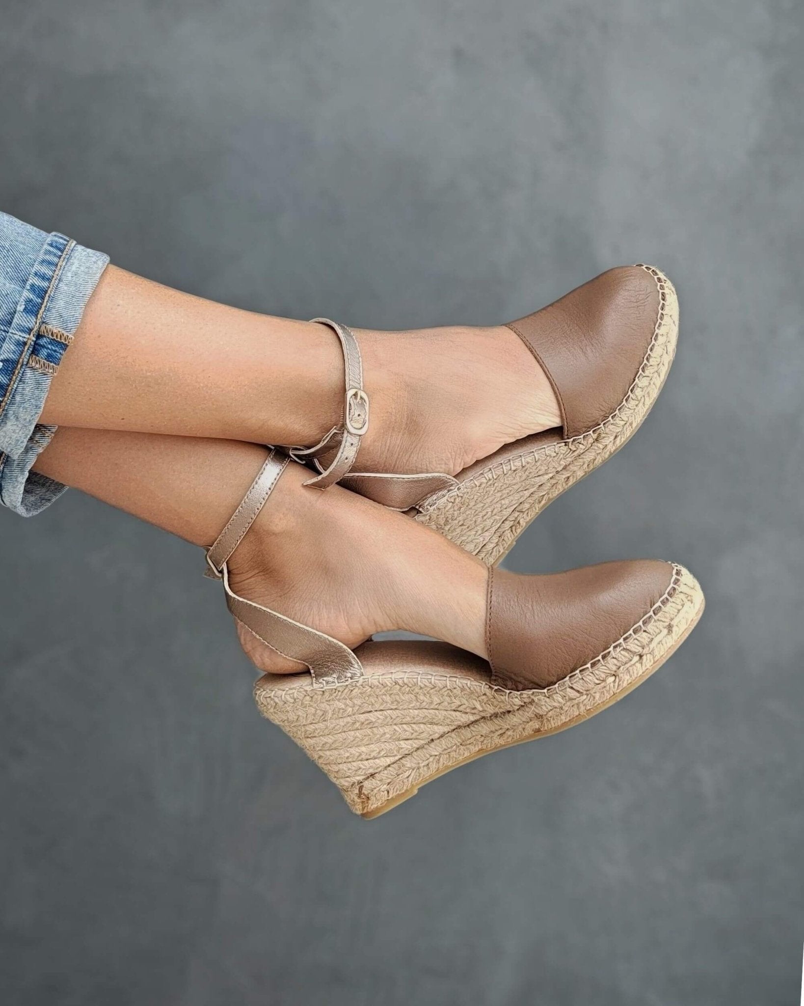 Bronze closed toe wedge sandals for women Dubai
