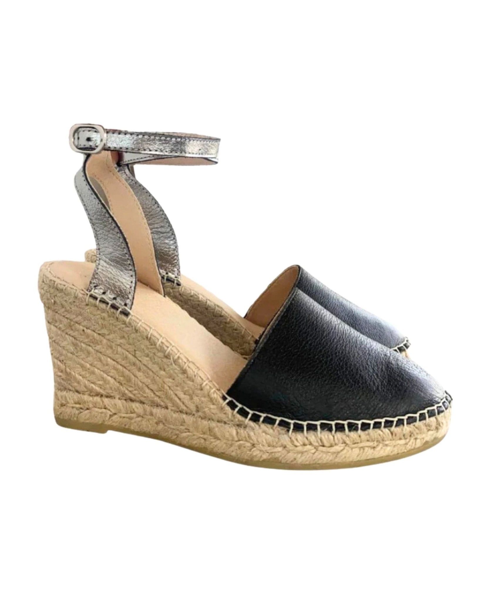 Comfortable black office wedges metallic detail professional
