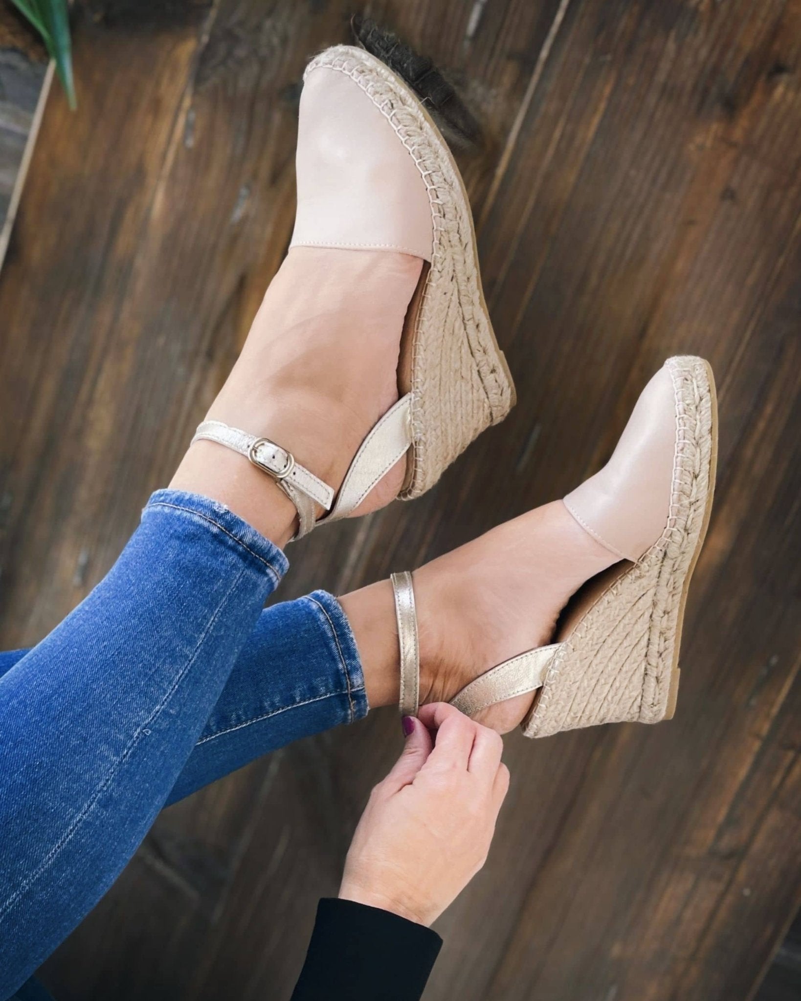 Shoeq bestselling champagne closed-toe wedge espadrilles
