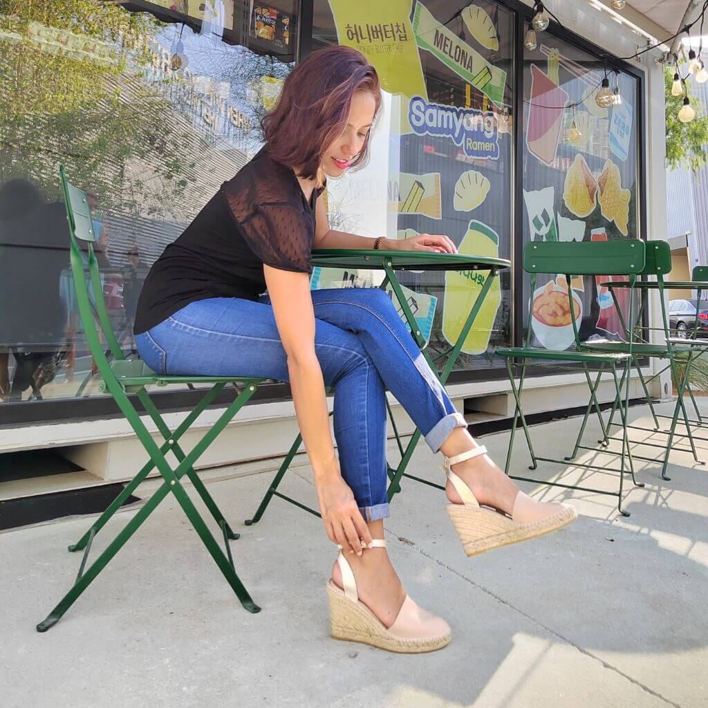 Carla Espadrille Wedge in Sandy Champagne - Shoeq