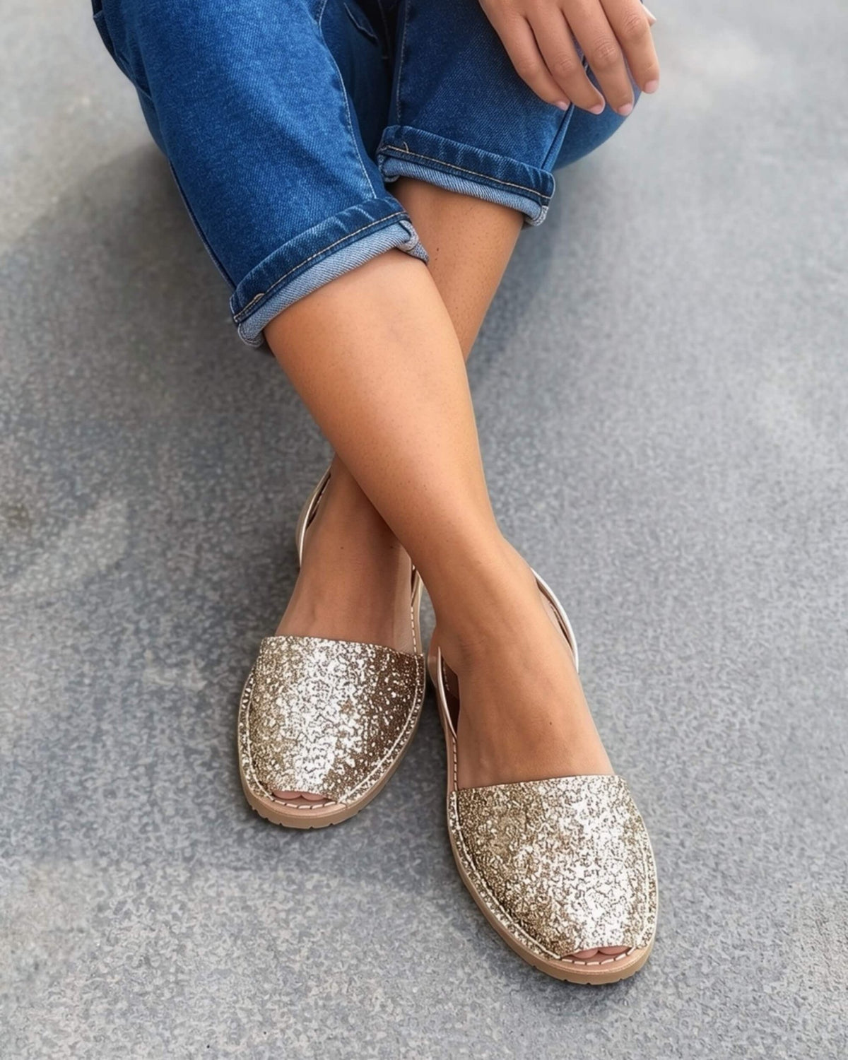 Handmade gold glitter avarca sandals with all-leather innersole and recycled rubber sole | Classic Avarca by Shoeq