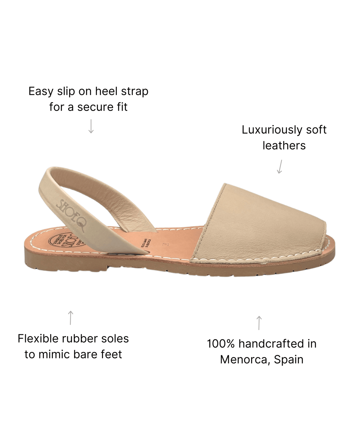 Classic Avarca latte leather top view Menorcan handcrafted flat sandal | Classic Avarca by Shoeq