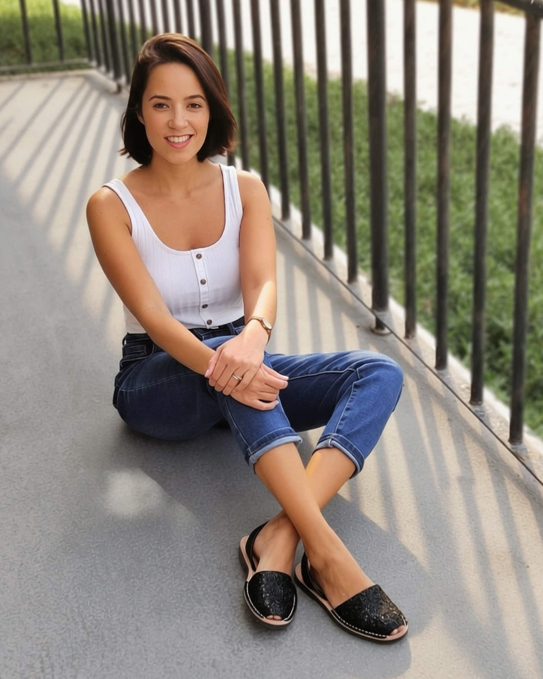 Black glitter flat sandals in premium leather, handmade in Menorca, Spain | Classic Avarca by Shoeq