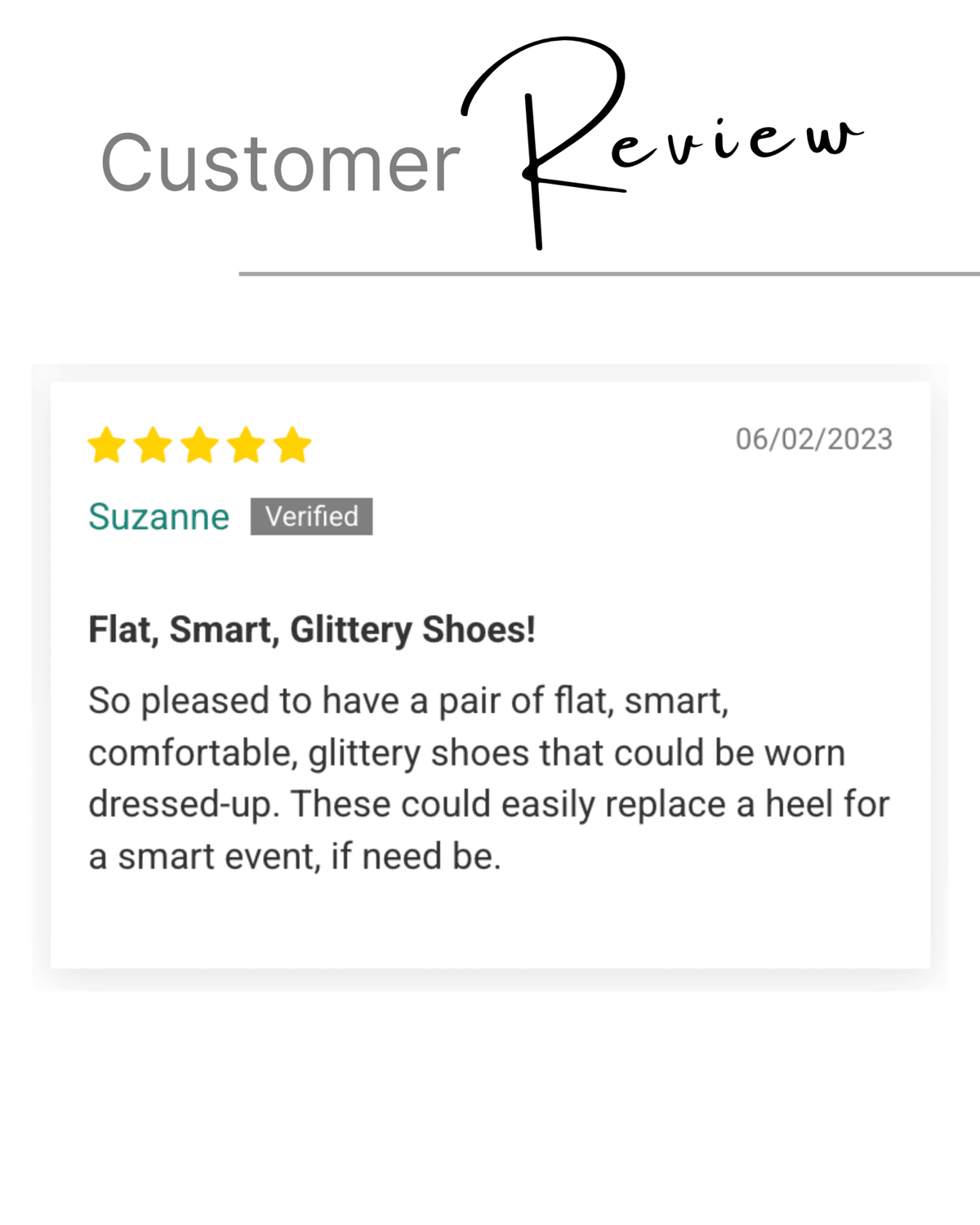 Customer review — Black glitter Classic Avarca, five stars from a verified Shoeq customer | Classic Avarca by Shoeq