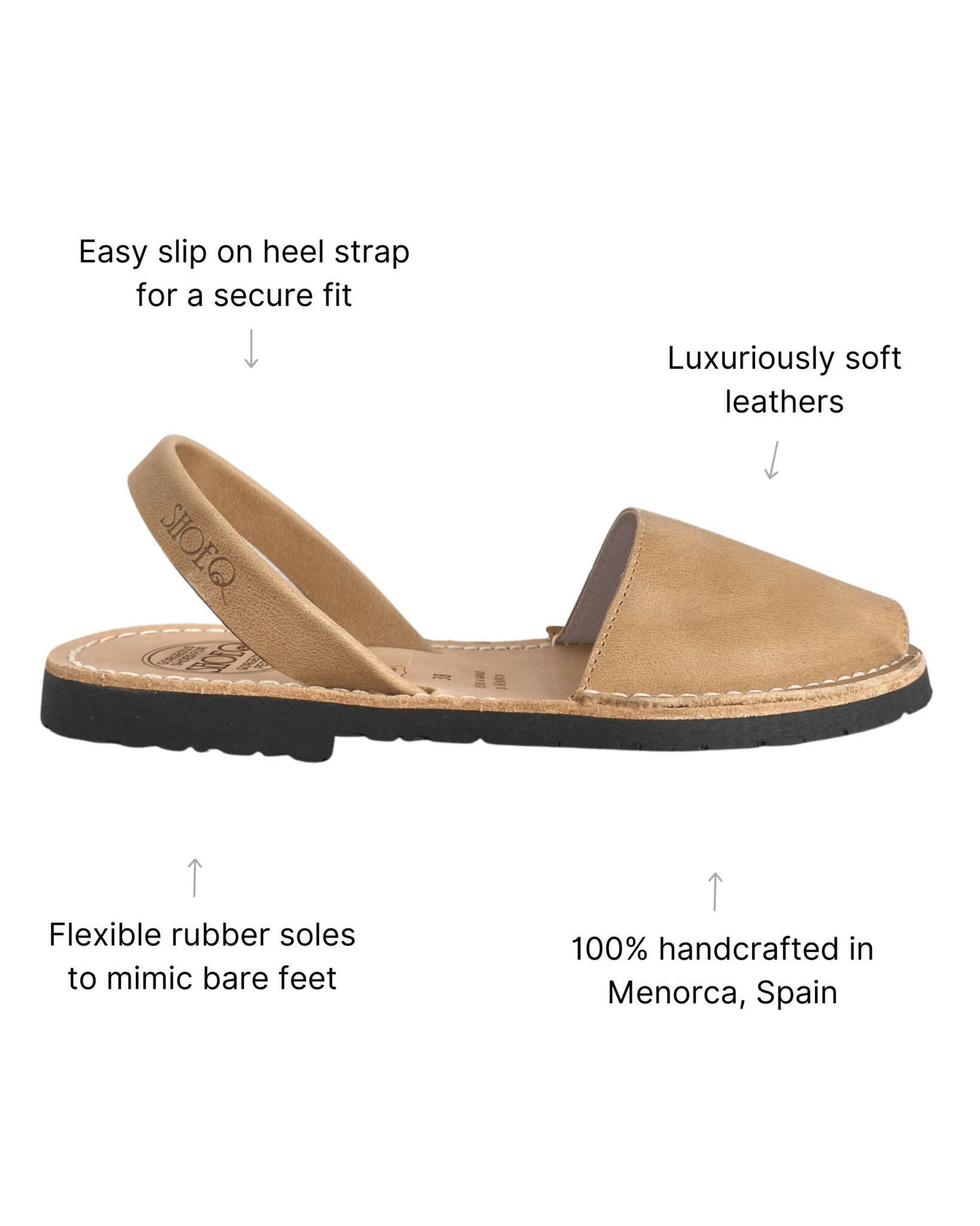 Classic Avarca caramel side profile premium leather government certified Menorca - Shoeq