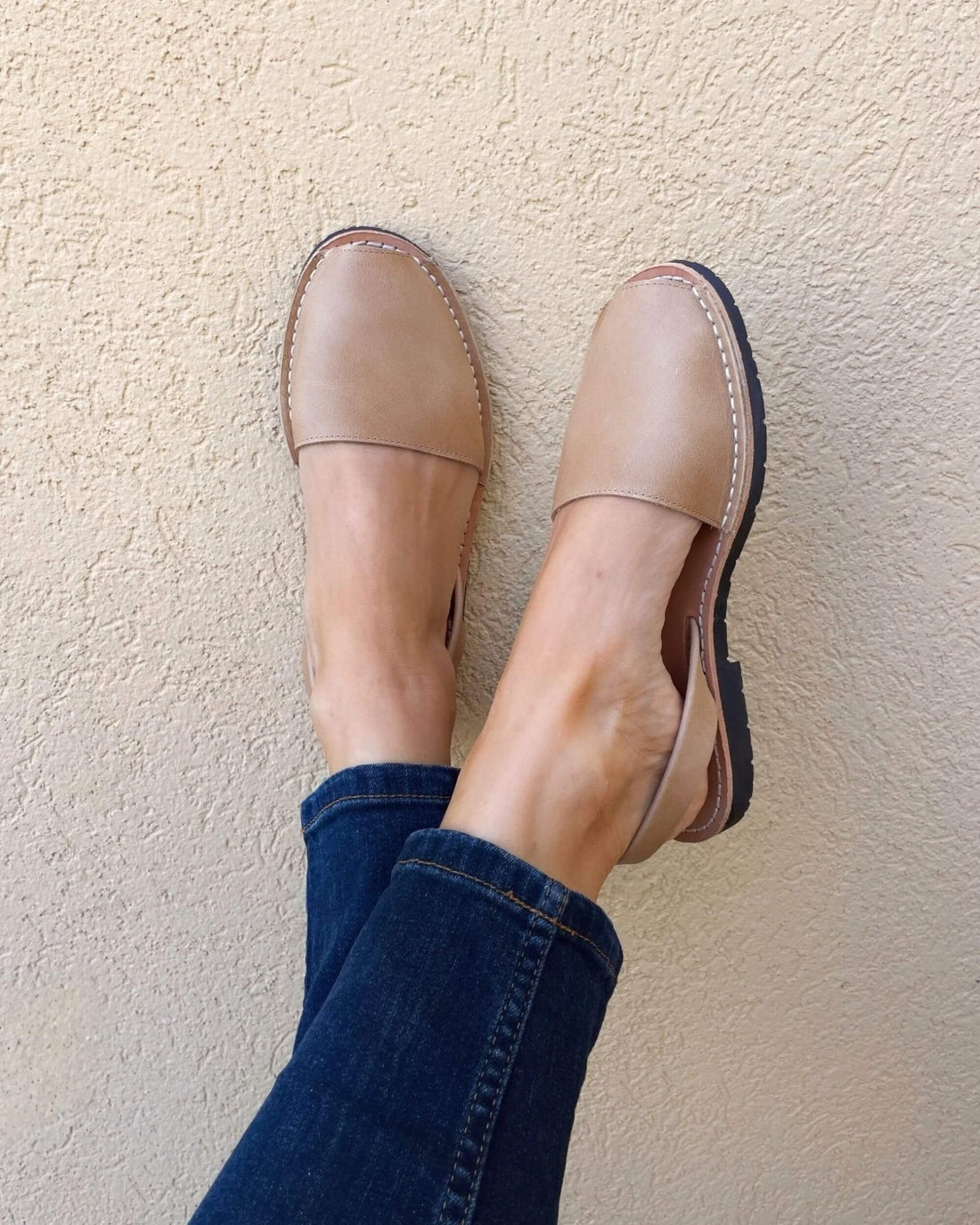 Classic Avarca caramel brown leather flat sandals for women UAE
