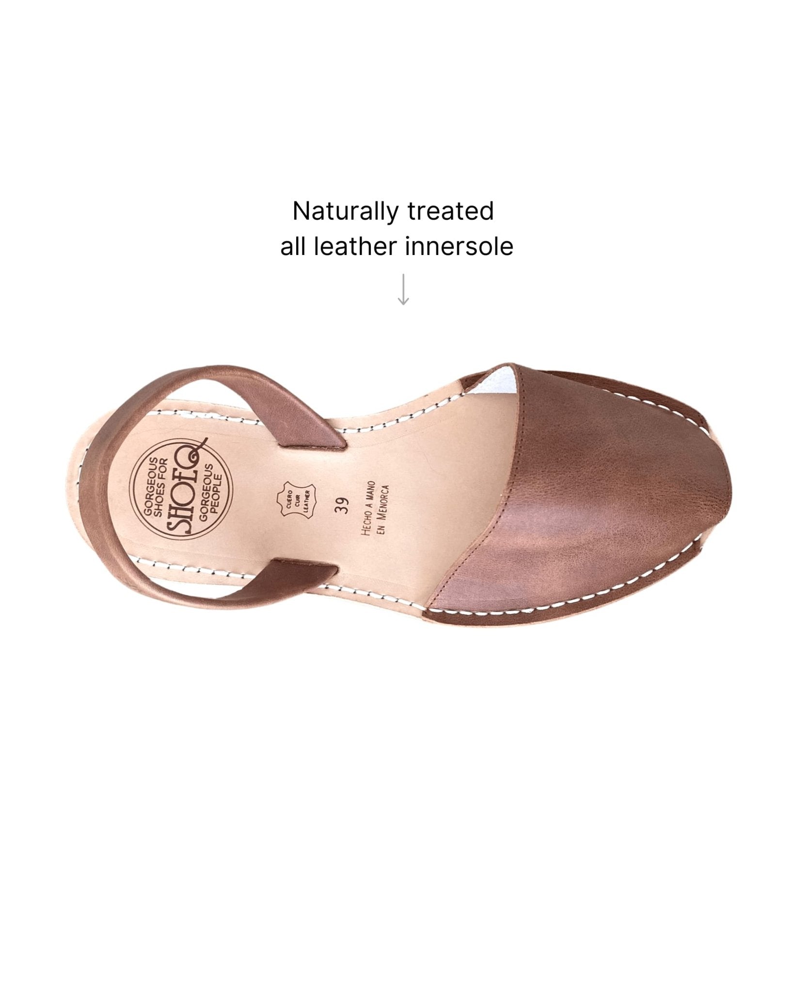 Chocolate brown Menorcan sandals side profile showing leather quality
