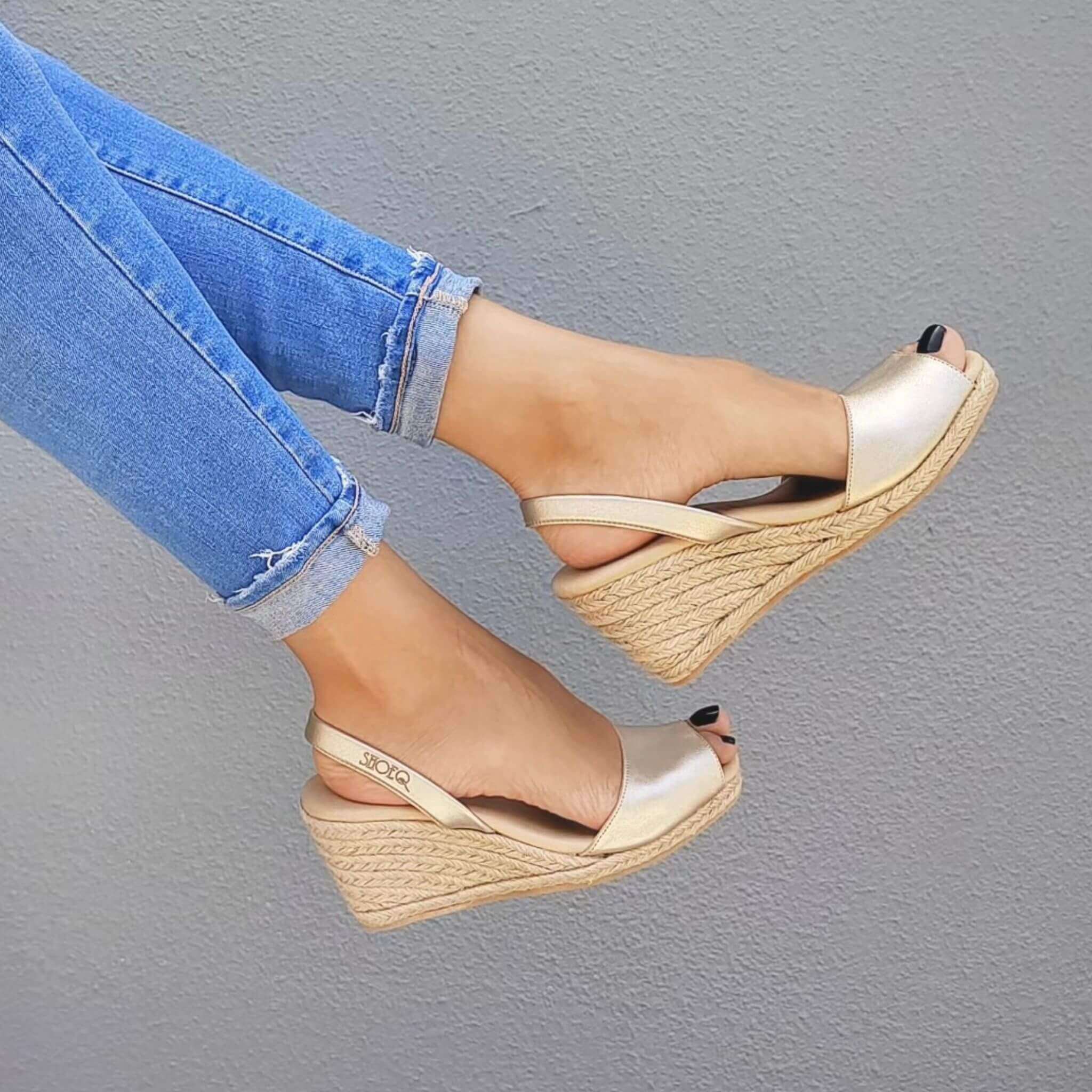 Classic Espadrille Wedge ('23 Edit) in Champagne Metallic - Shoeq