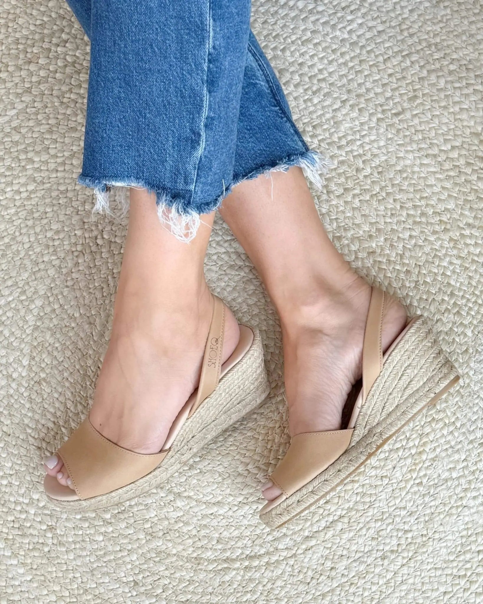 Peep toe wedge espadrilles caramel leather slingback comfortable
