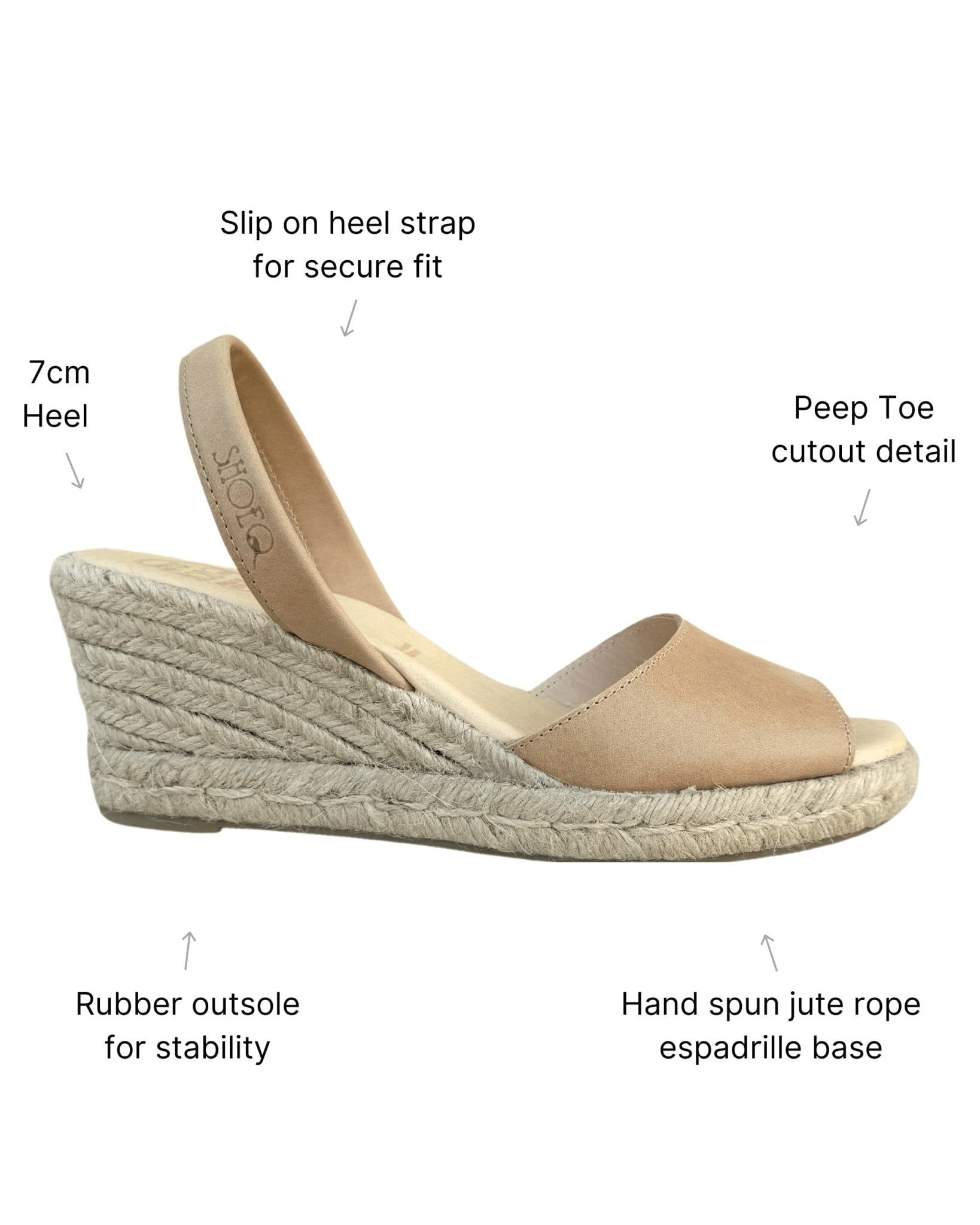 Classic wedge espadrilles slingback strap tan side view detail
