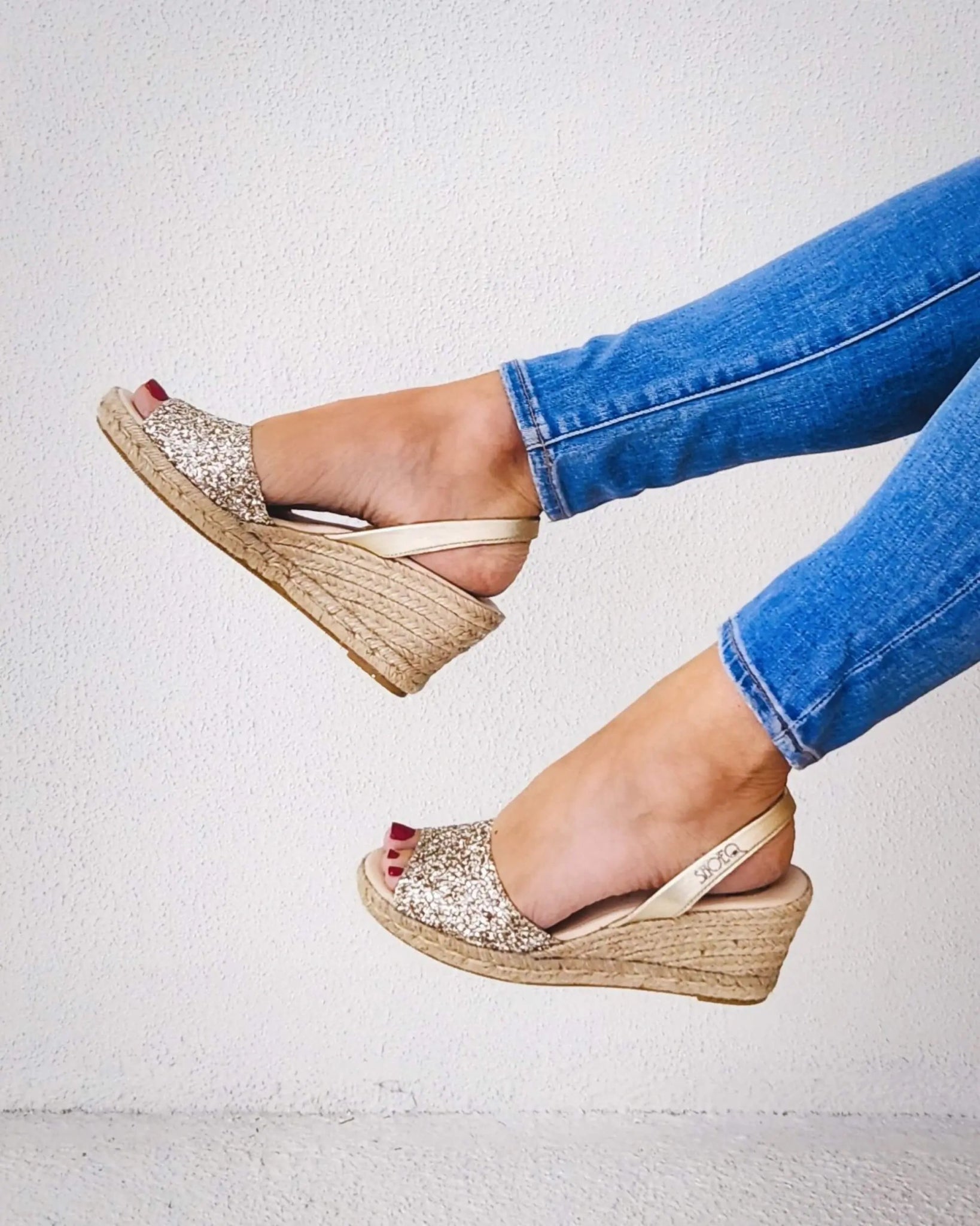 Glitter wedge sandals for women comfortable celebration shoes
