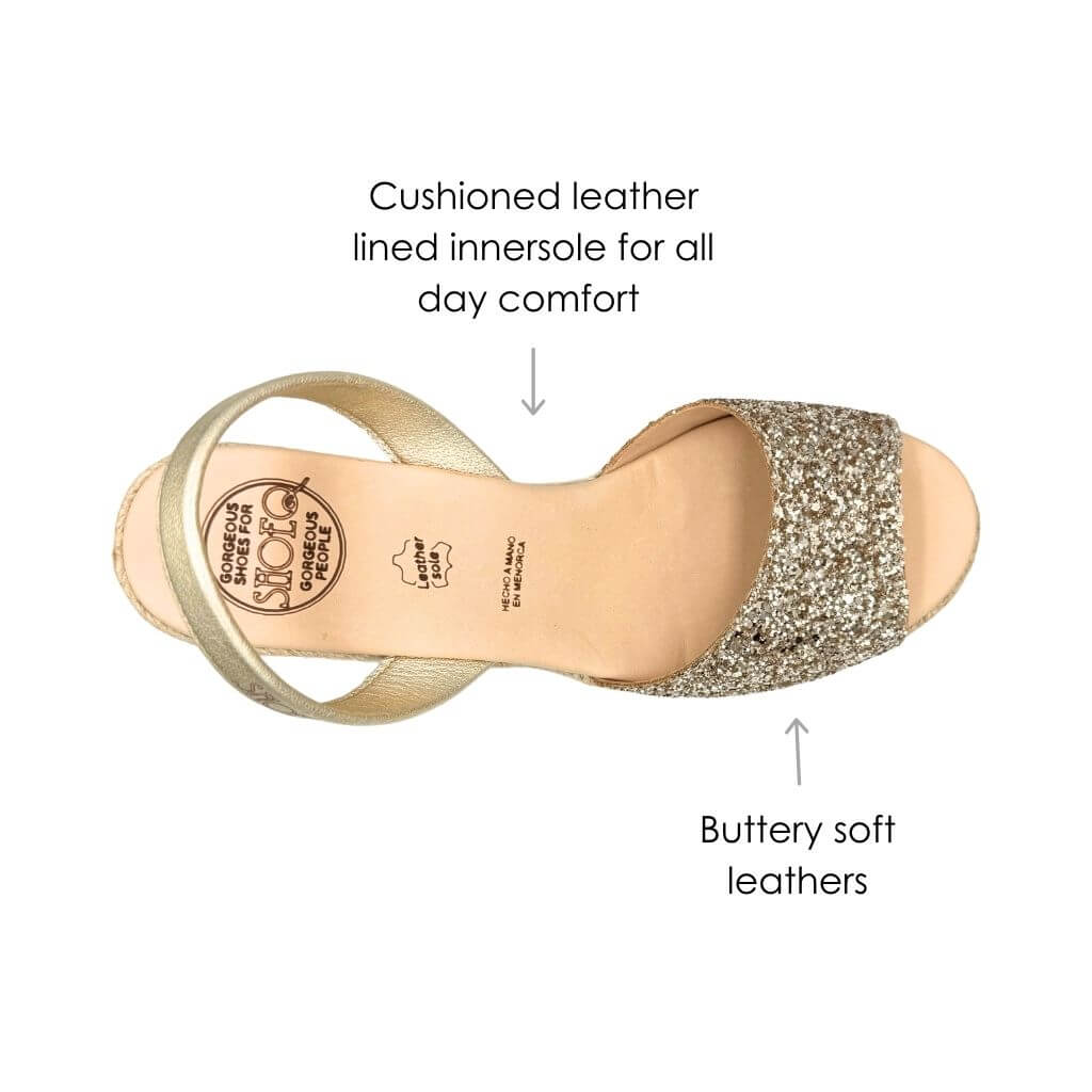 Classic Espadrille Wedge in Champagne Glitter - Shoeq