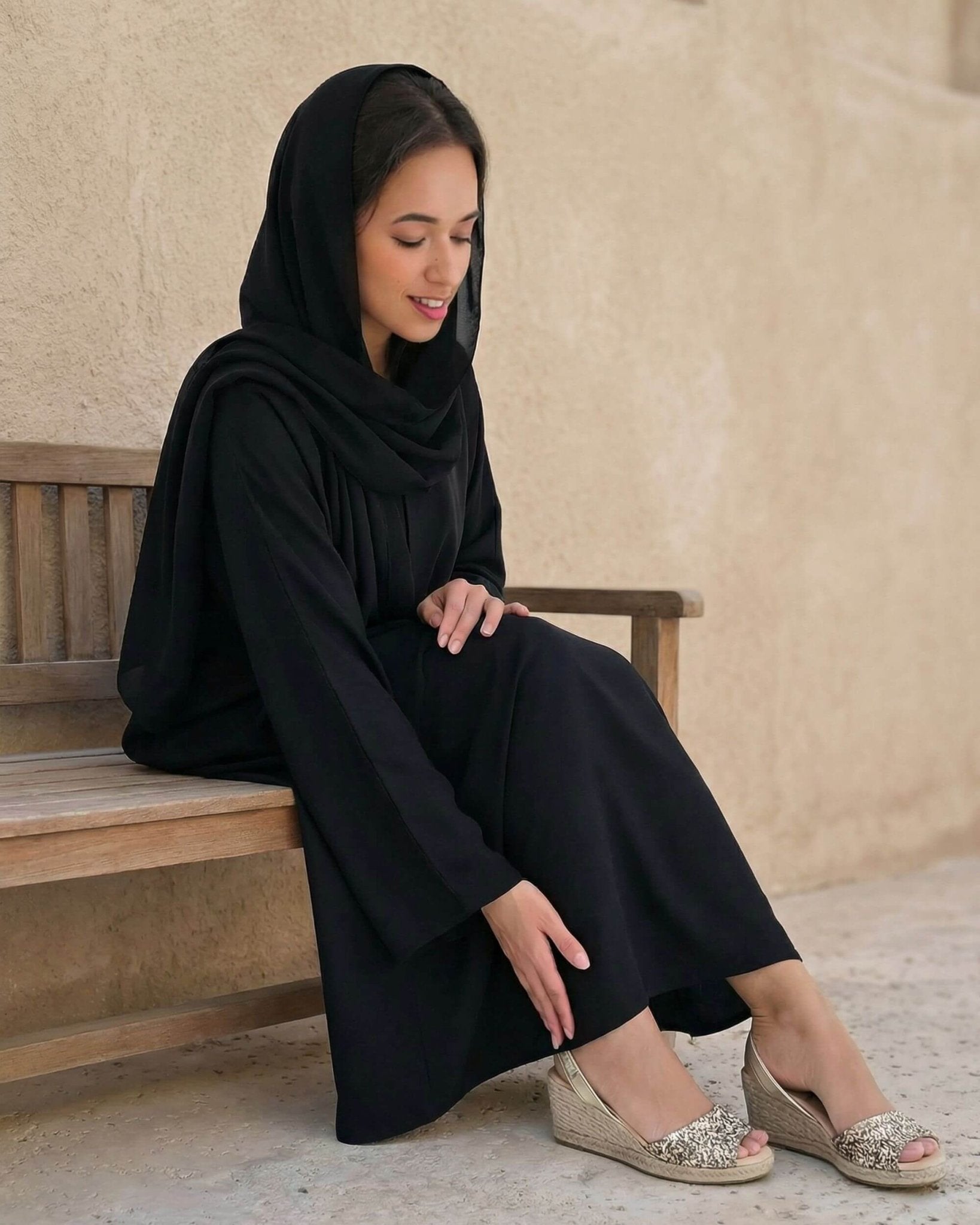 Sparkly champagne wedges for modest fashion Dubai