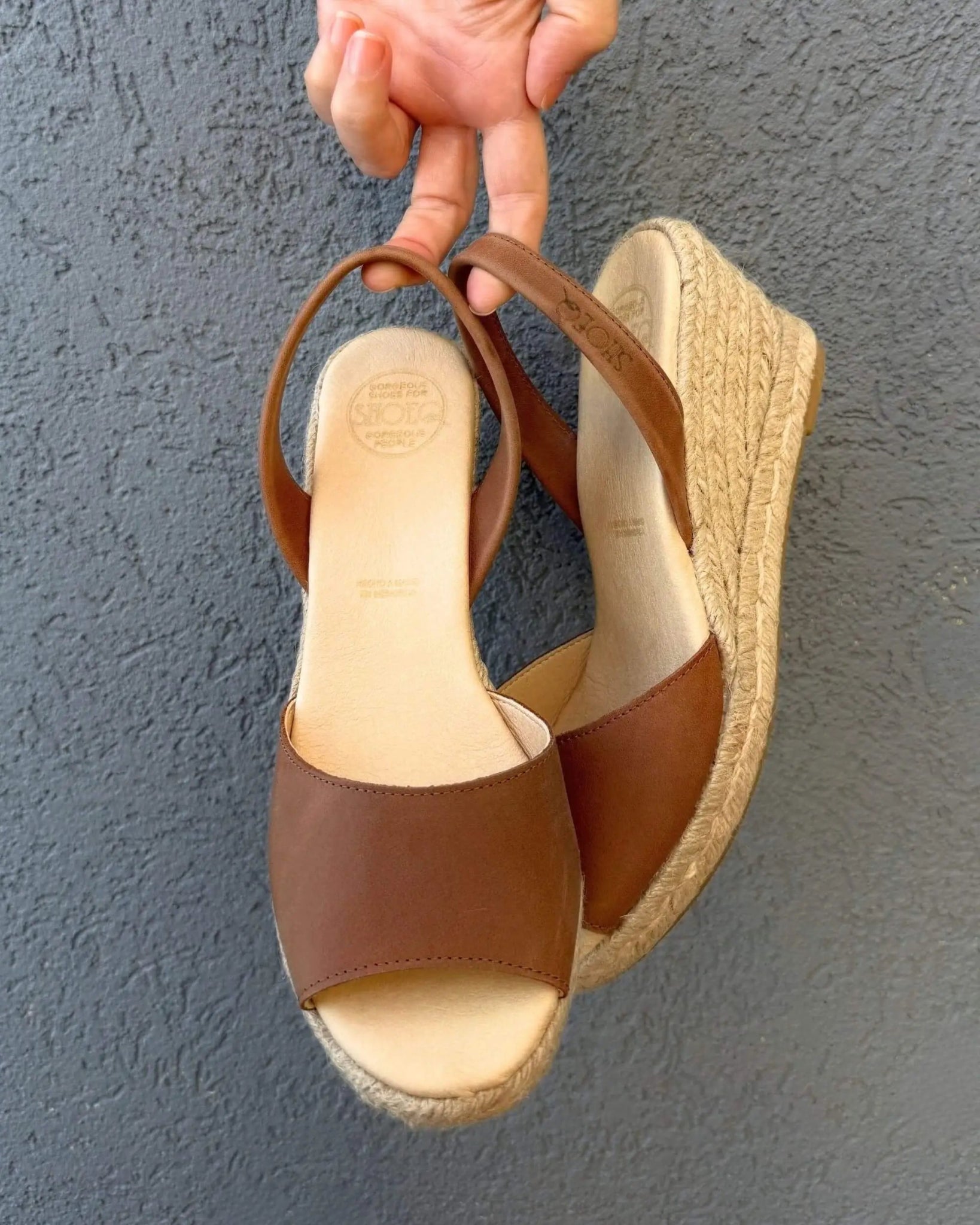 Peep toe wedge espadrilles chocolate leather slingback elegant
