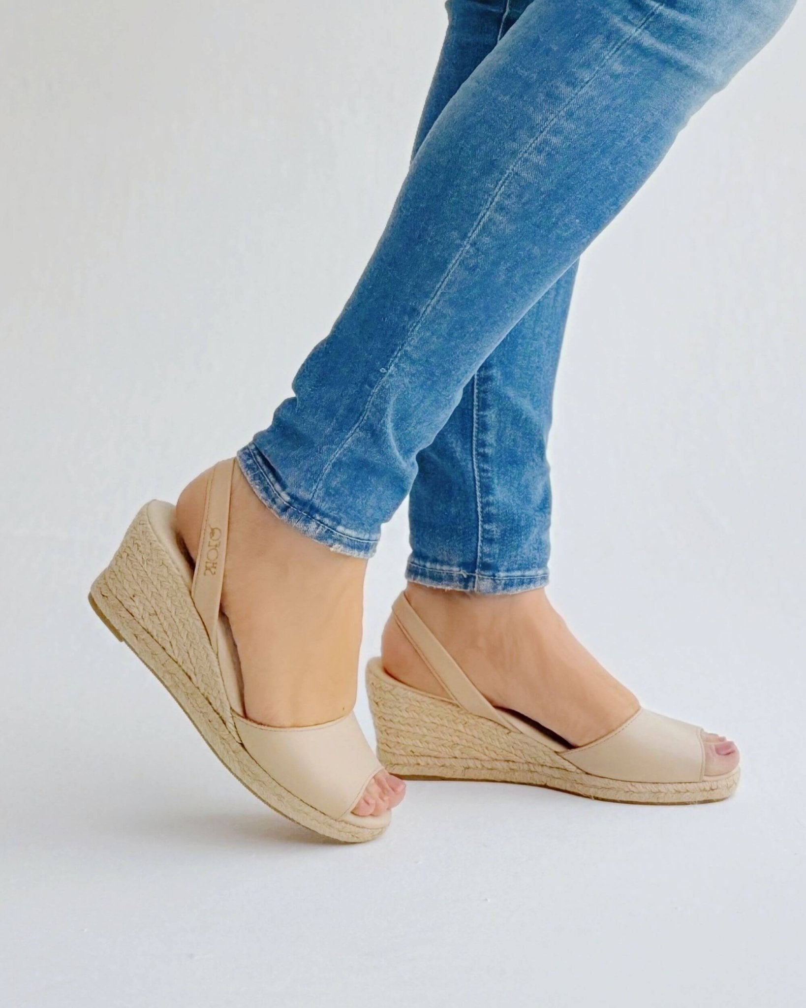 Comfortable neutral latte wedges for everyday office wear Dubai
