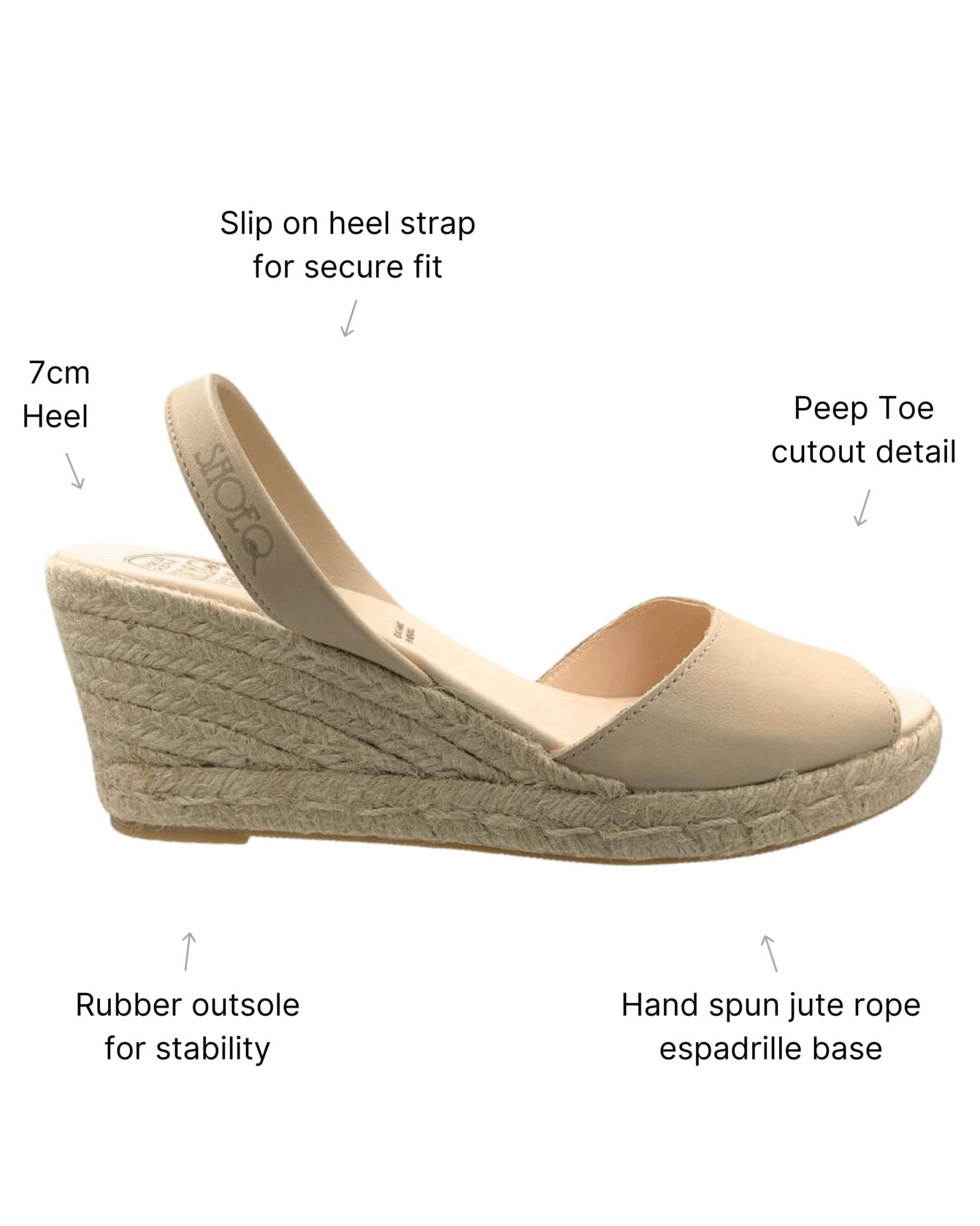 Classic wedge espadrilles slingback strap beige side view detail
