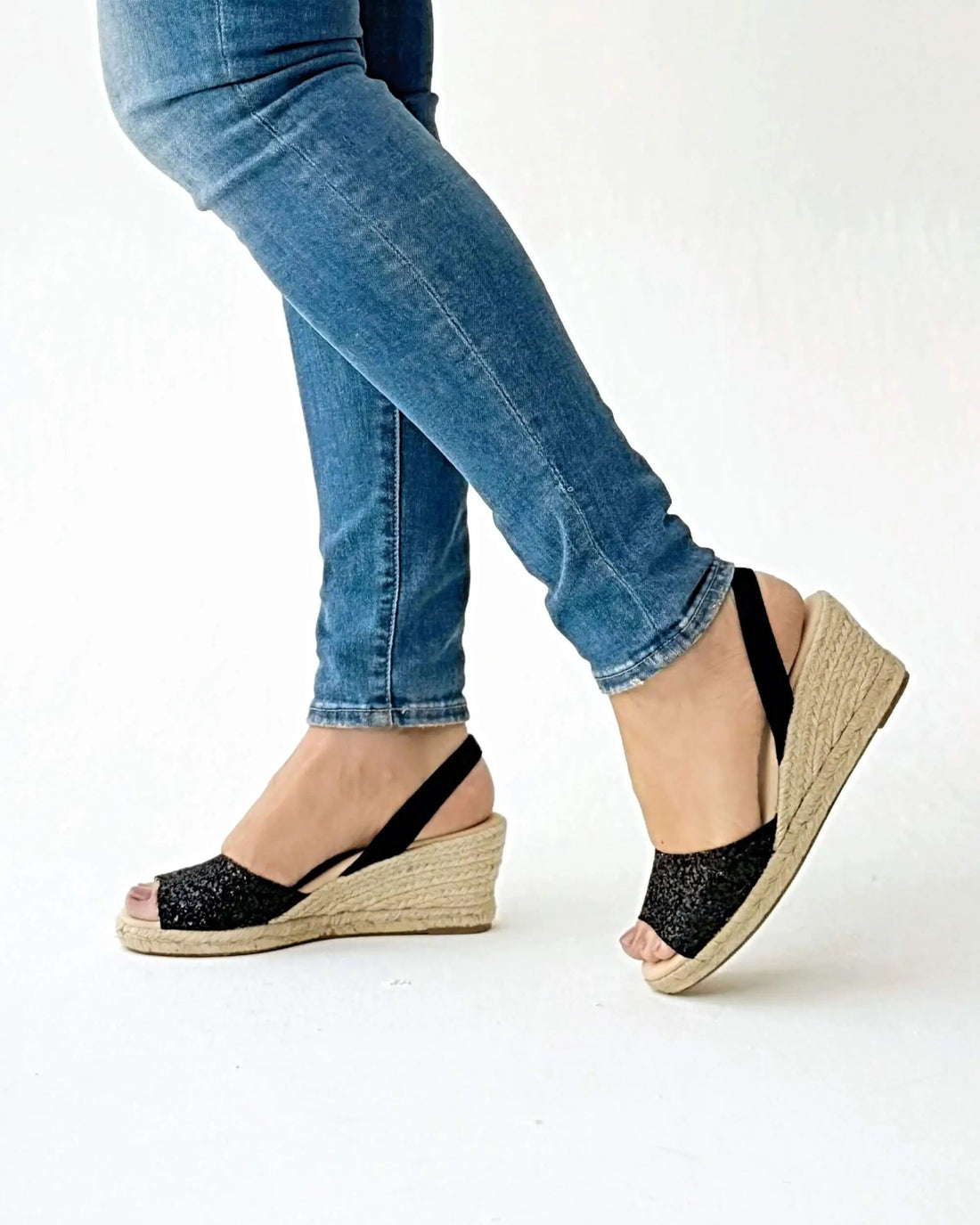 Classic Espadrille Wedge in Midnight Glitter (Vegan) - Shoeq