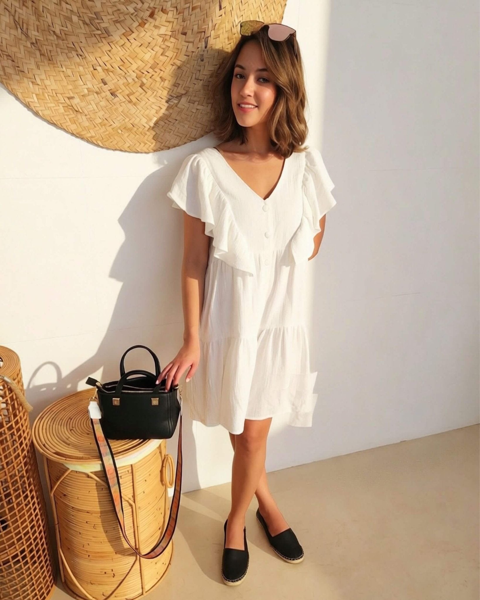 Midnight Glitter espadrilles on model Dubai lifestyle
