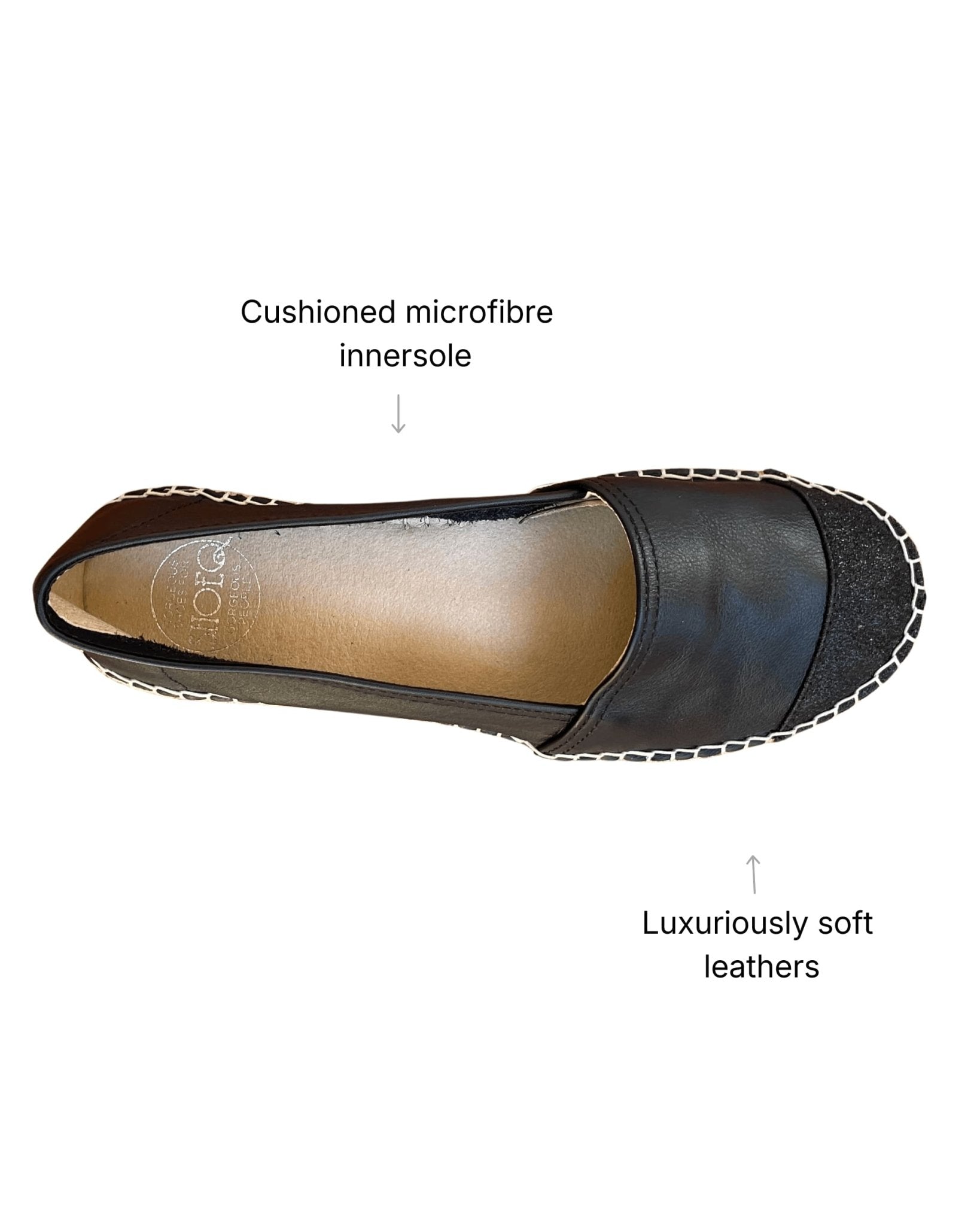 Classic espadrille glitter black sparkle toe front view
