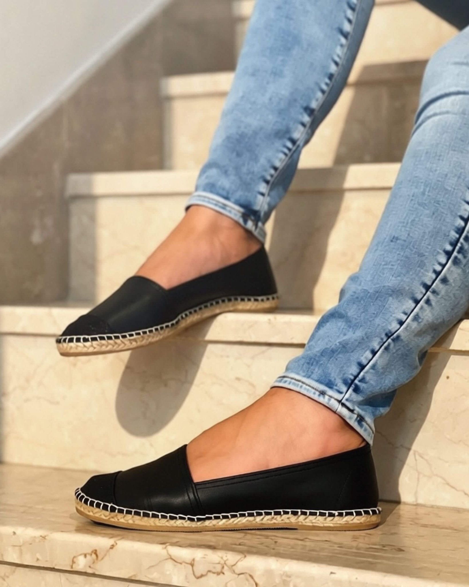 Women's glitter flat shoes black espadrille slip-on
