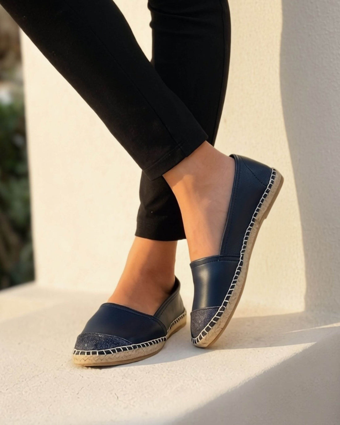 Classic Espadrille Navy Glitter sparkly flat espadrilles
