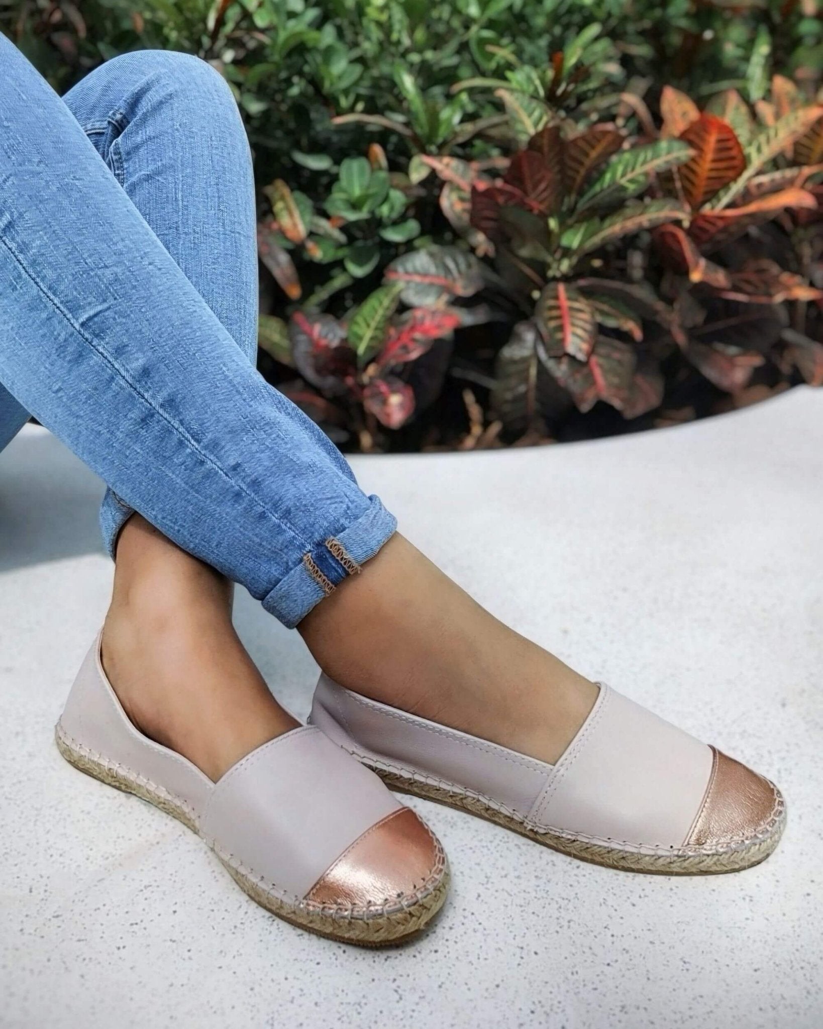 Rose gold flats natural jute base Rose Blush
