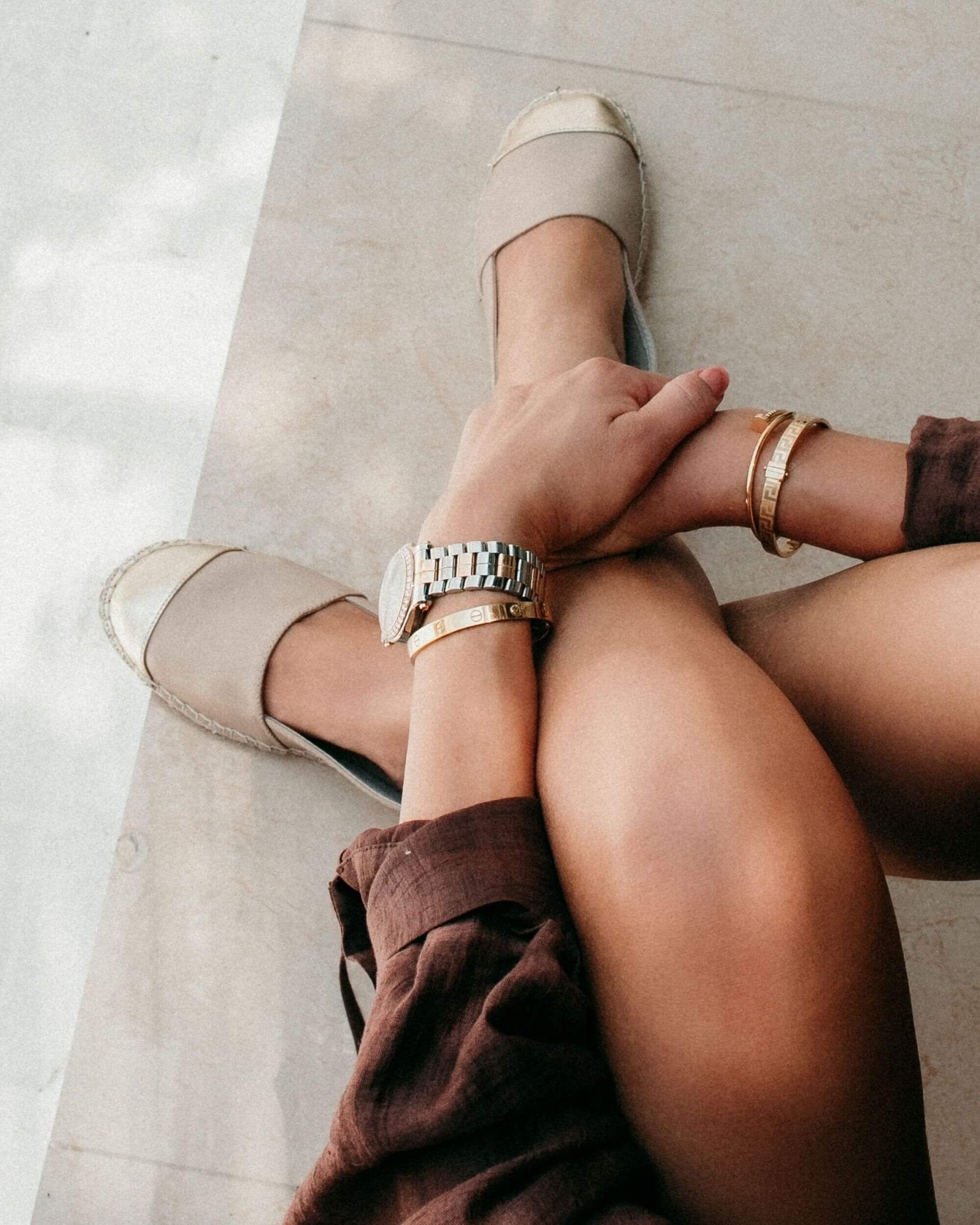 Champagne flat shoes enclosed toe heel travel friendly
