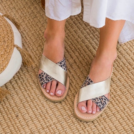 Crossover Slide in Champagne Leopard OUTLET - Size 36 - Shoeq