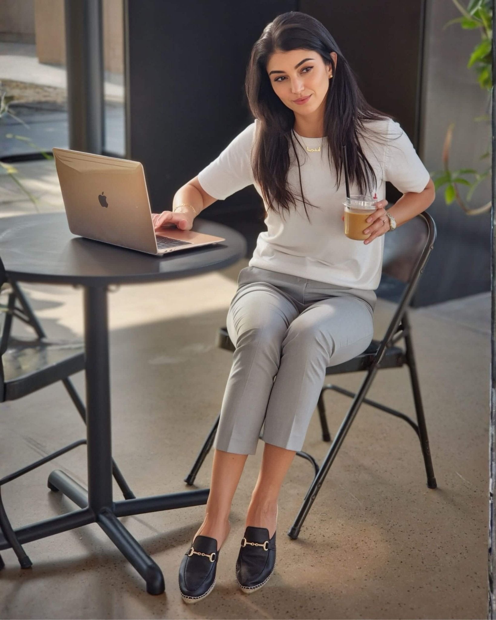 Black espadrille mule on working professional Dubai
