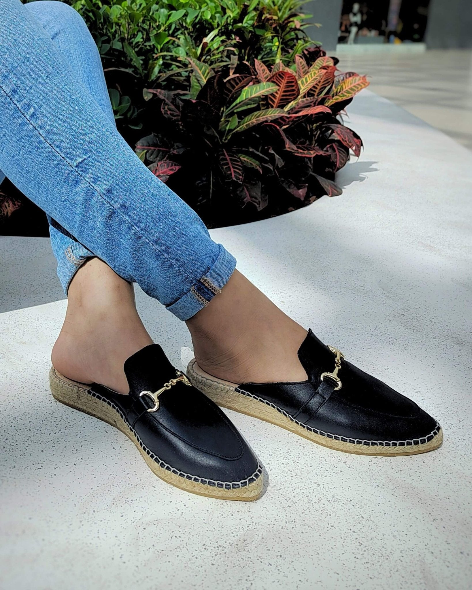 Handmade black espadrille mules La Rioja Spain office
