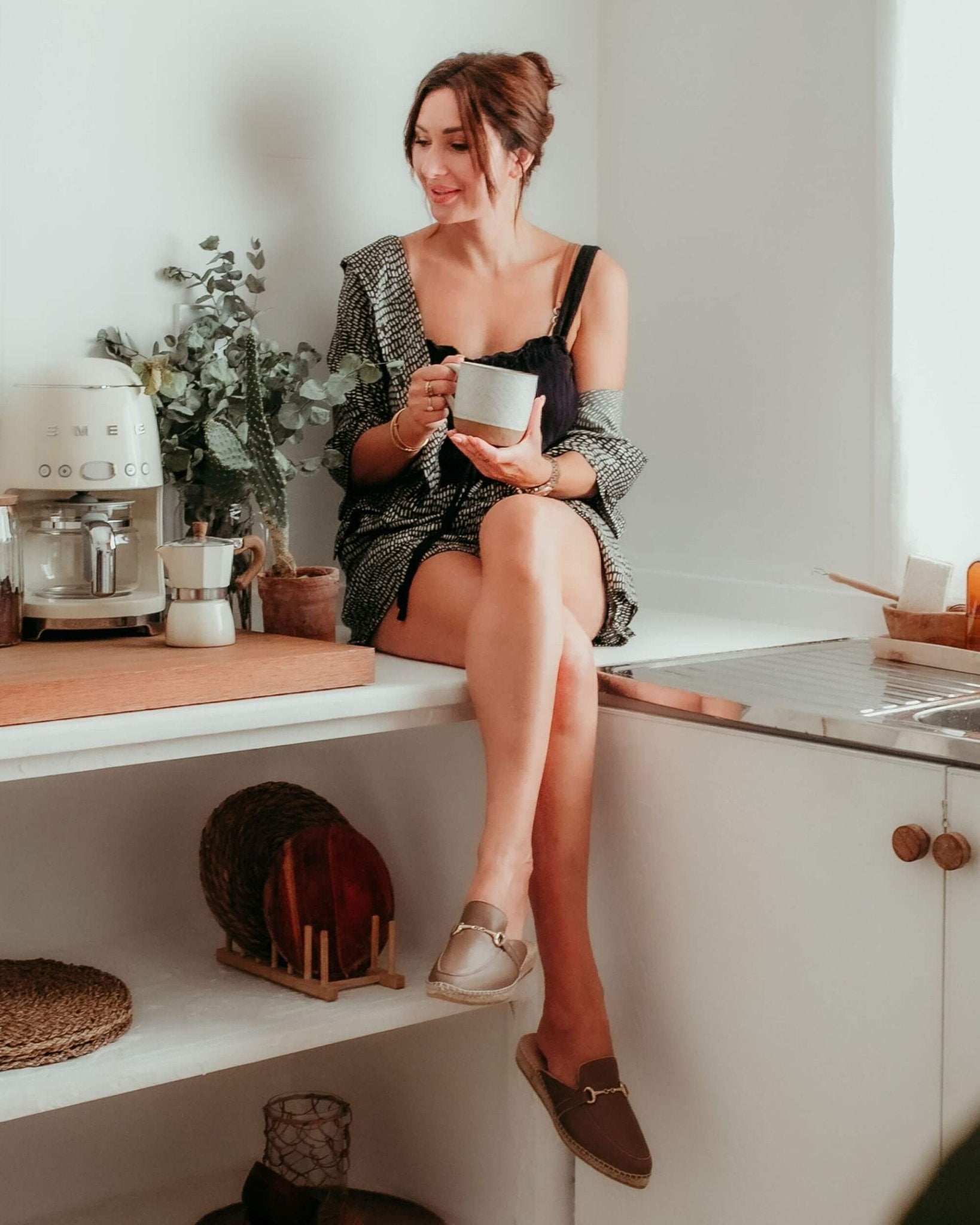 Closed-toe mocha espadrille mules business casual
