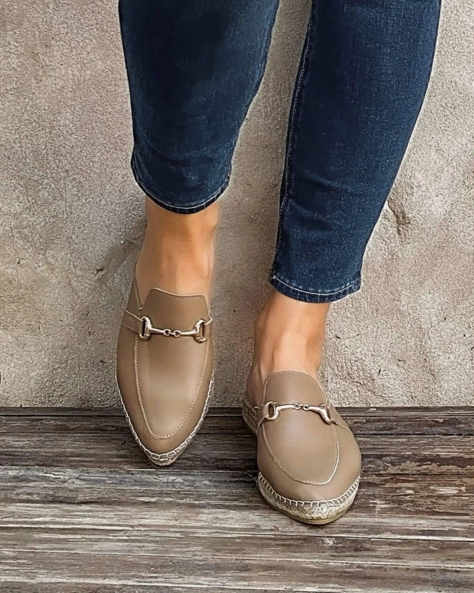 Spanish brown espadrille mules decorative hardware
