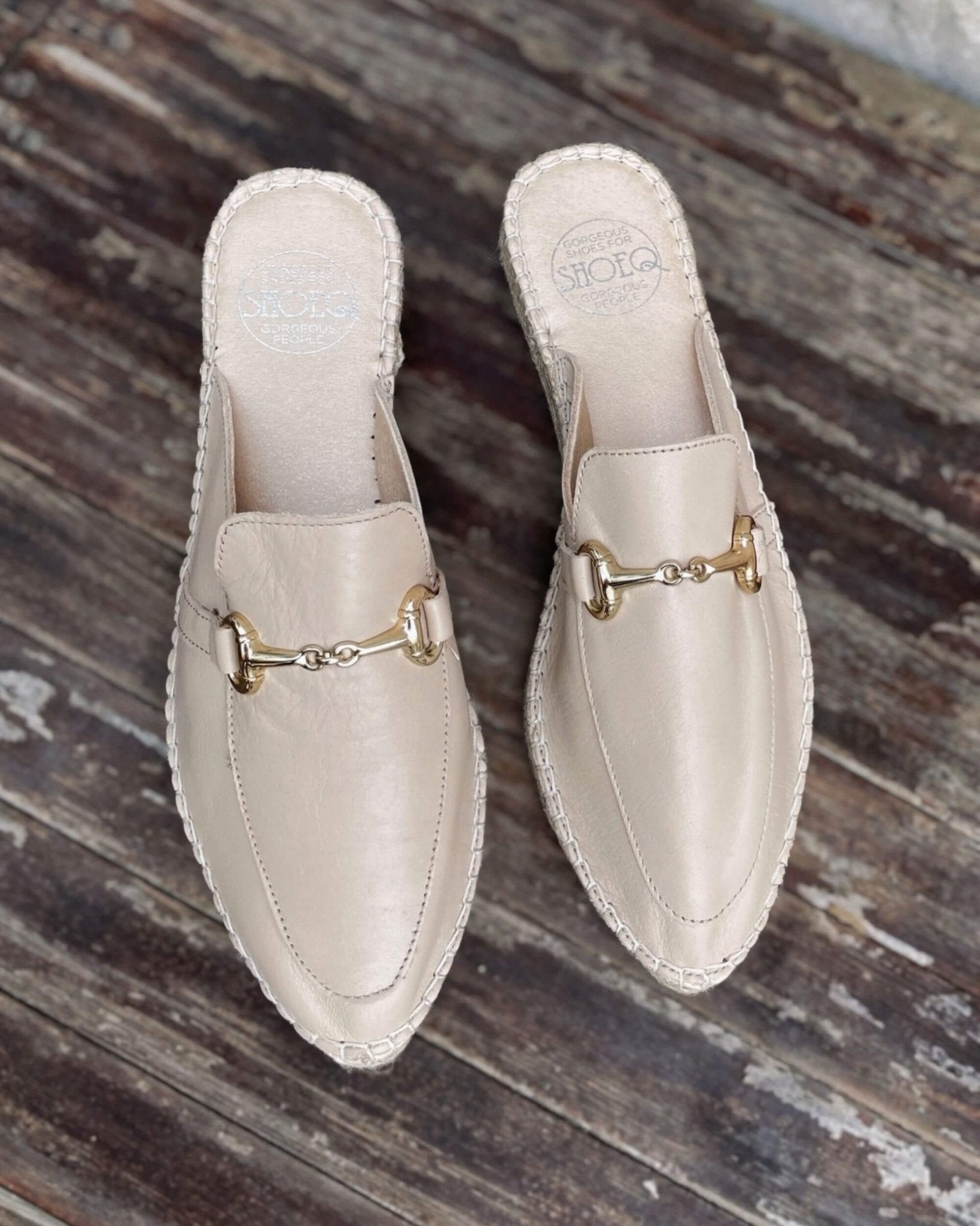 Sand espadrille flat mules slip-on business casual
