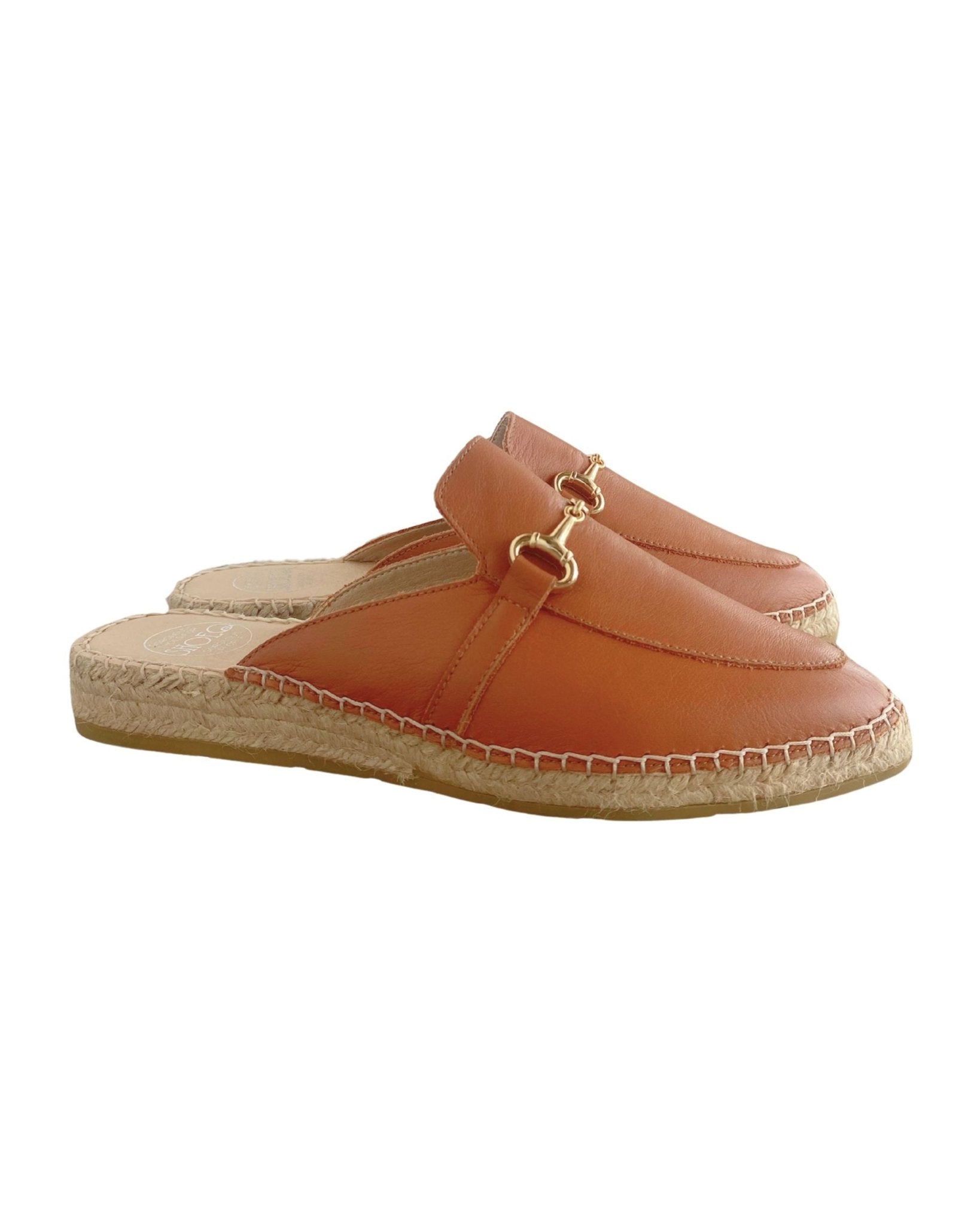 Tan leather mules handcrafted Spain work appropriate