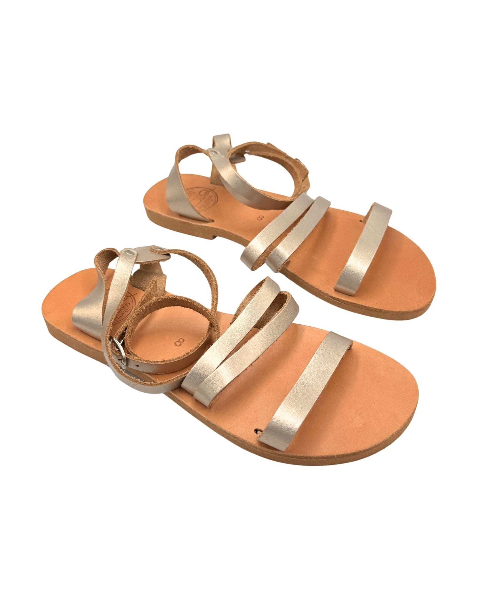 Flat sandals bronze three straps ankle wrap Greece traditional