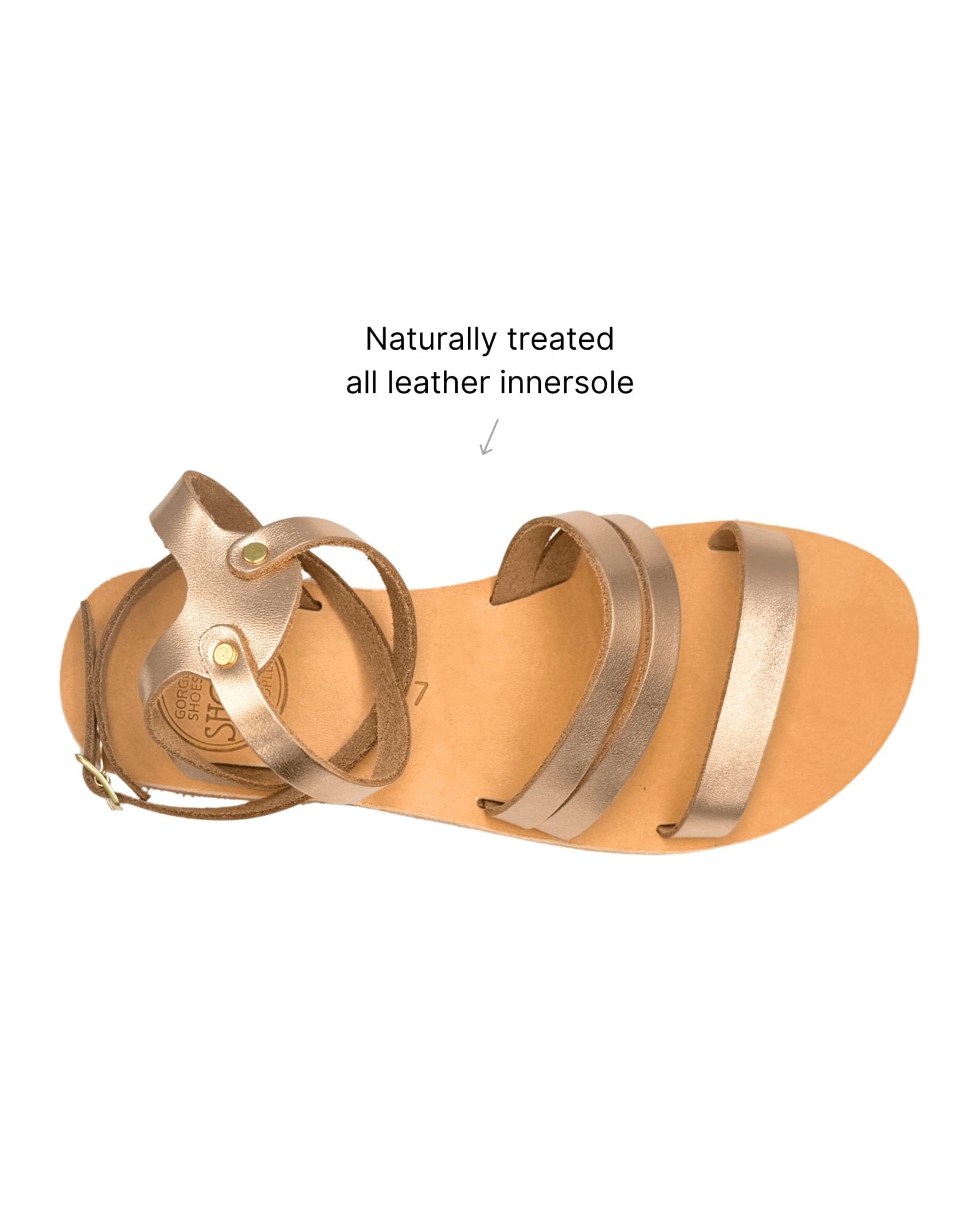 Handcrafted flat sandals rose gold leather Greece traditional